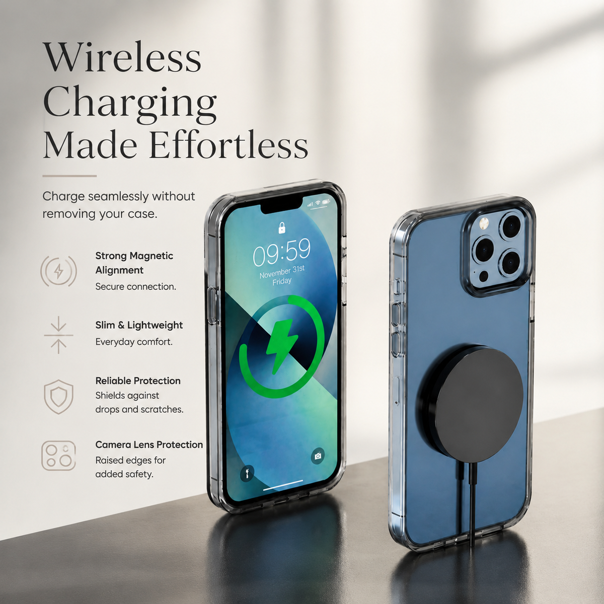 Premium 30W Magnetic Wireless Charger Pad Fast Charging MagSafe Compatible Charger USB-C PD USB-A Non-Slip Slim Portable Charging Stand iPhone