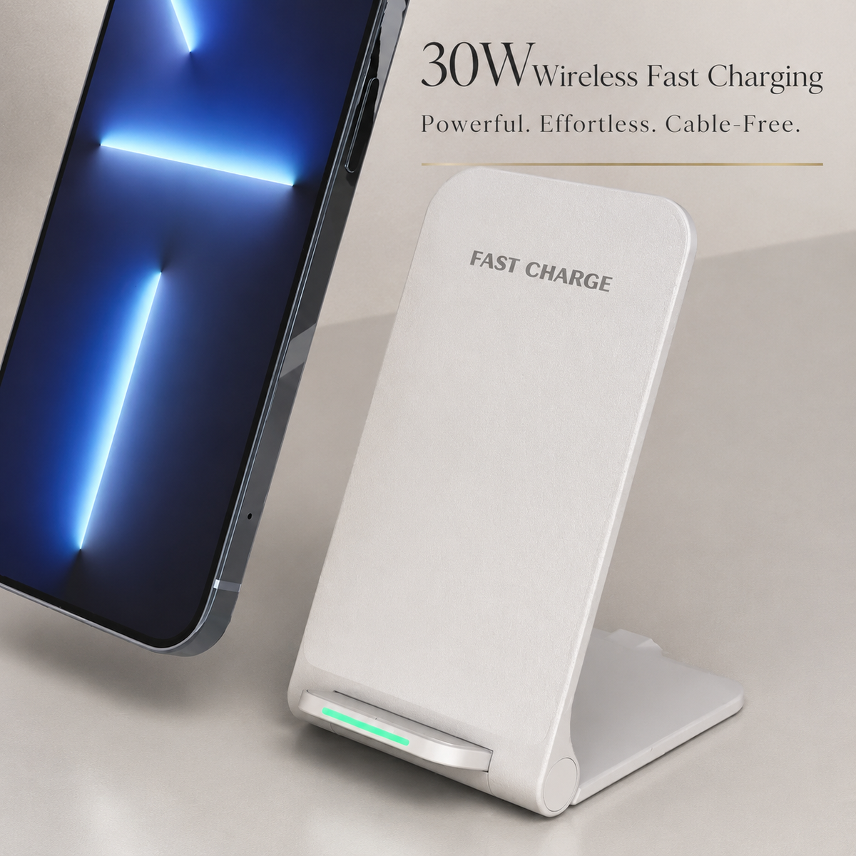 Premium 30W Wireless Charger Stand Fast Charging Foldable Phone Charging Stand USB-C Vertical Horizontal Viewing Compatible with iPhone Travel Design