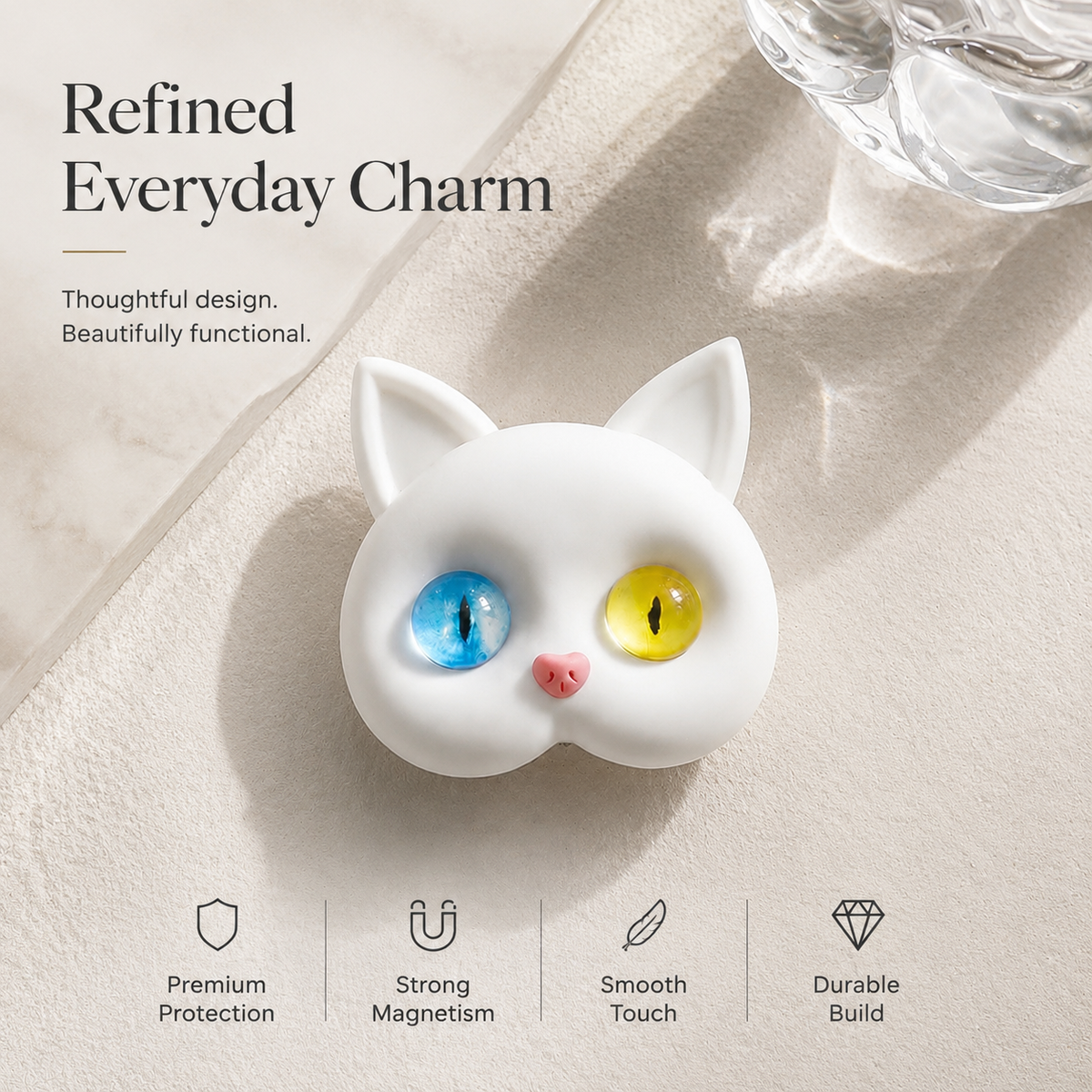 Premium 3D Cat Phone Grip Holder Foldable Rotating Phone Stand Finger Grip Air Cushion Grip Cute Cat Design Anti Slip Phone Accessory iPhone