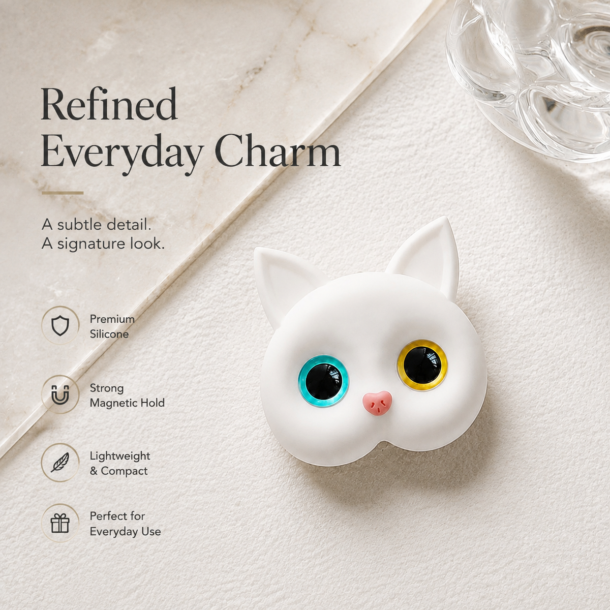 Premium 3D Cat Phone Grip Holder Foldable Rotating Phone Stand Finger Grip Air Cushion Grip Cute Cat Design Anti Slip Phone Accessory iPhone