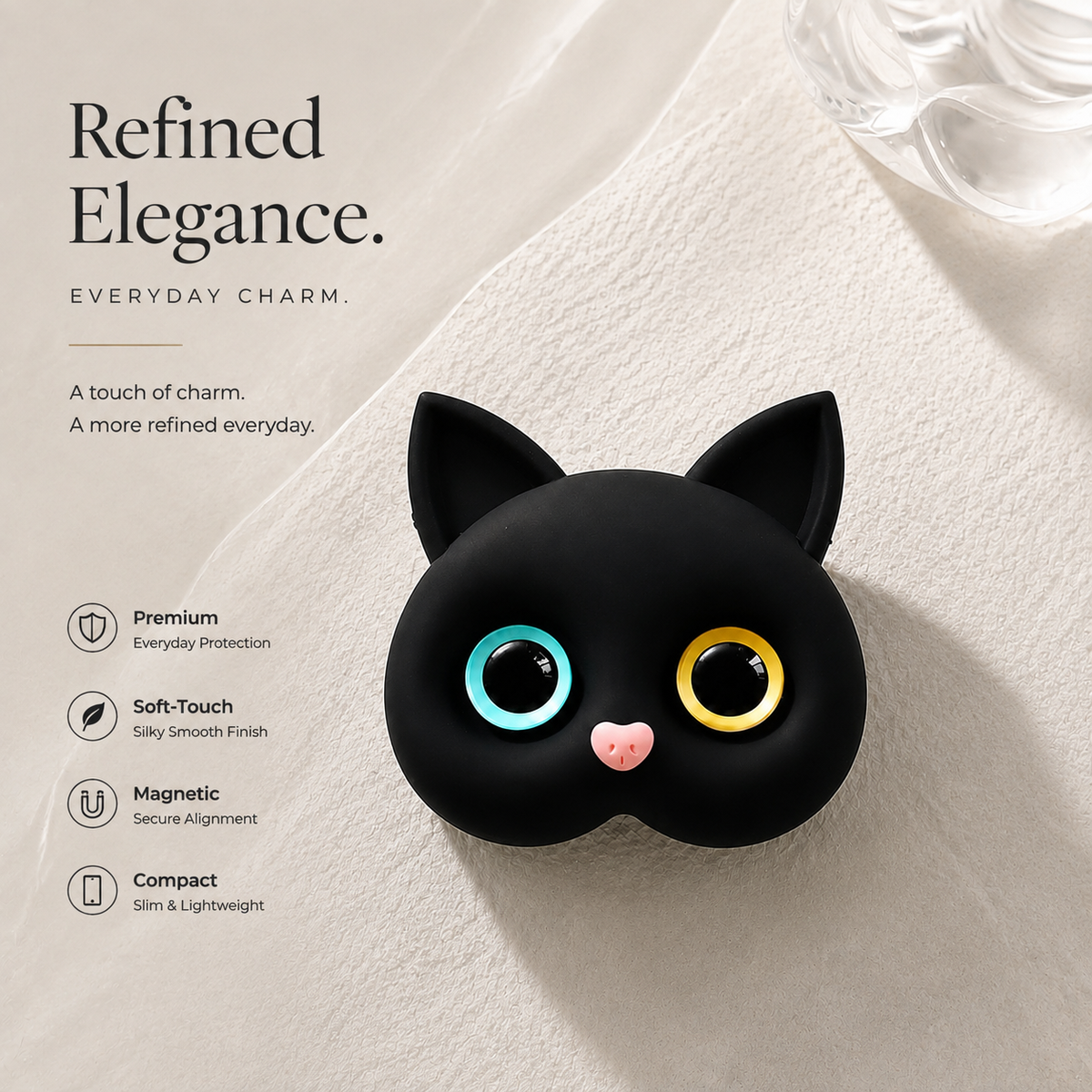 Premium 3D Cat Phone Grip Holder Foldable Rotating Phone Stand Finger Grip Air Cushion Grip Cute Cat Design Anti Slip Phone Accessory iPhone