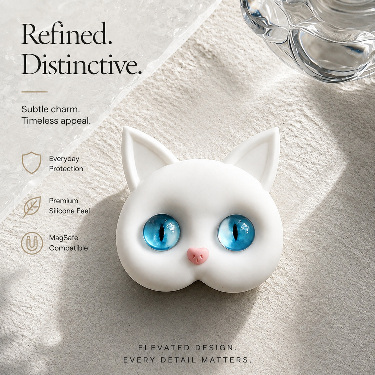 Premium 3D Cat Phone Grip Holder Foldable Rotating Phone Stand Finger Grip Air Cushion Grip Cute Cat Design Anti Slip Phone Accessory iPhone
