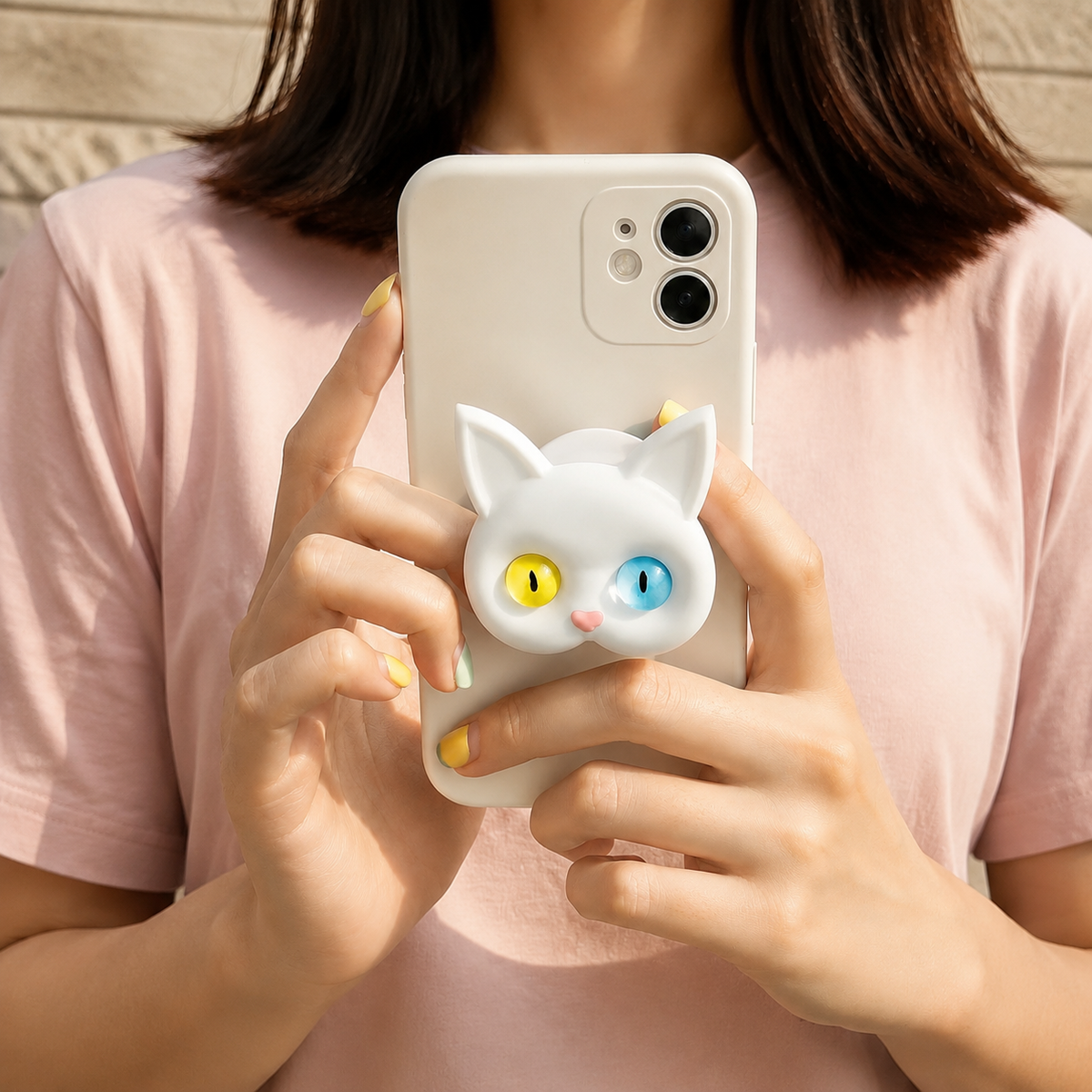 Premium 3D Cat Phone Grip Holder Foldable Rotating Phone Stand Finger Grip Air Cushion Grip Cute Cat Design Anti Slip Phone Accessory iPhone
