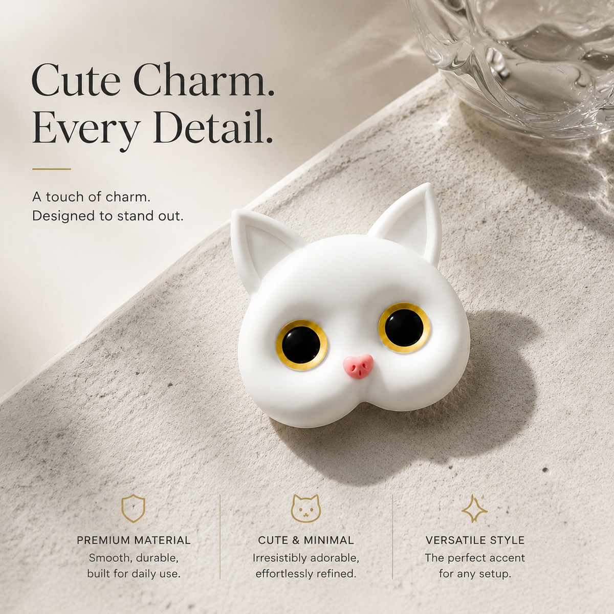 Premium 3D Cat Phone Grip Holder Foldable Rotating Phone Stand Finger Grip Air Cushion Grip Cute Cat Design Anti Slip Phone Accessory iPhone