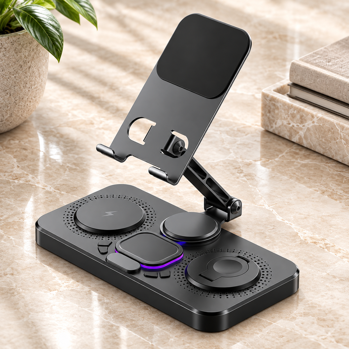 Premium 4-in-1 Magnetic Wireless Charging Station 15W Fast Charging Foldable Charger Stand for Phone Watch Earbuds LED Compatible with iPhone