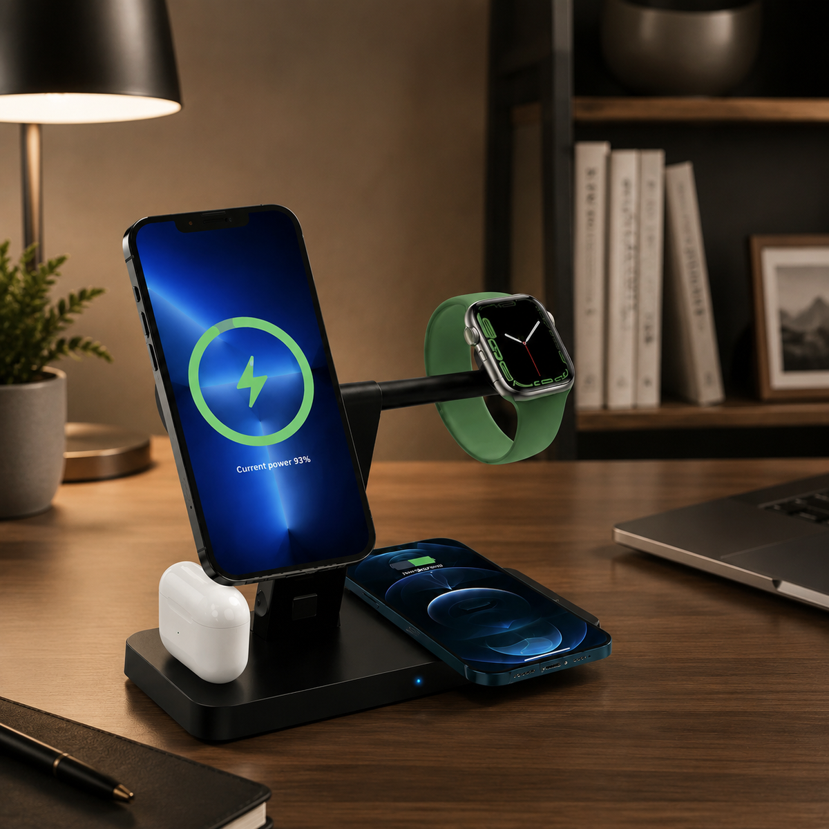 Premium 5-in-1 Magnetic Wireless Charging Station Qi Charger 30W Fast Charging Foldable Stand Multi Device USB Type C LED Night Light iPhone