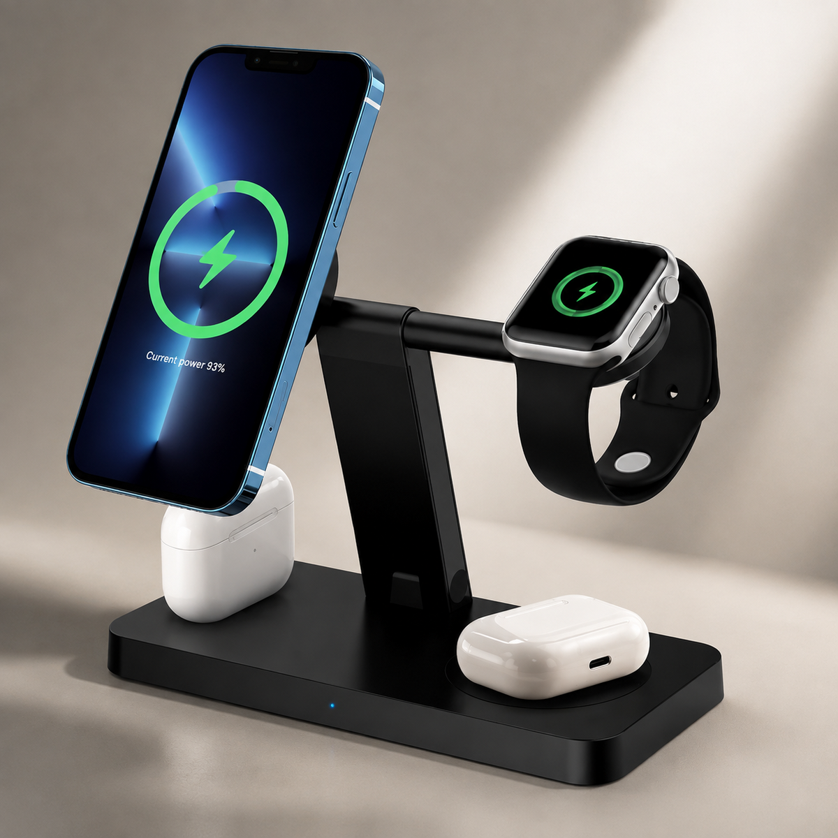 Premium 5-in-1 Magnetic Wireless Charging Station Qi Charger 30W Fast Charging Foldable Stand Multi Device USB Type C LED Night Light iPhone