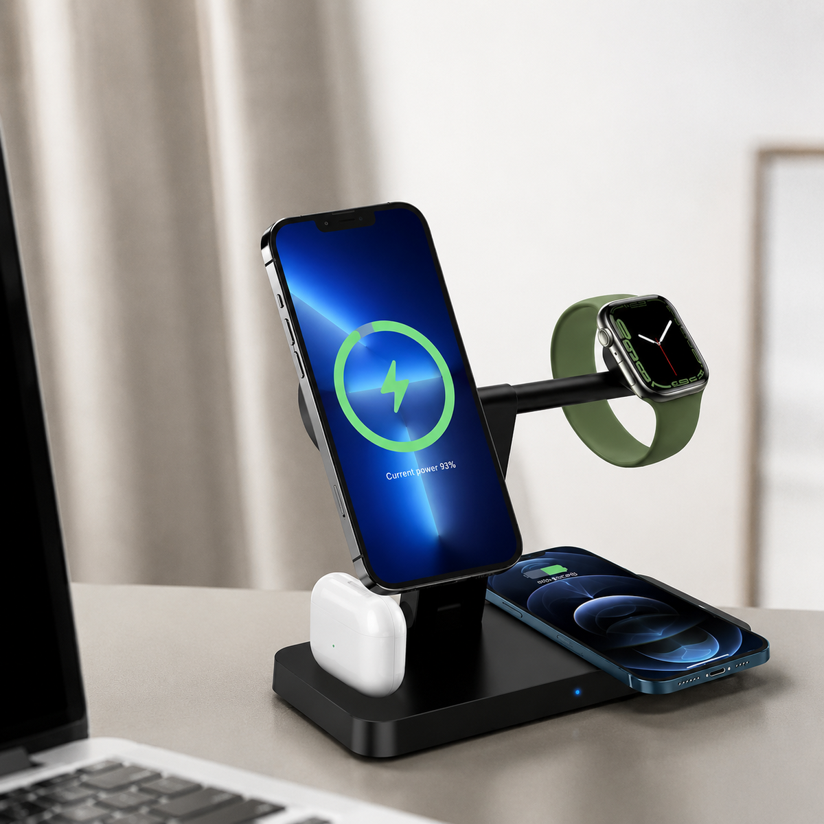 Premium 5-in-1 Magnetic Wireless Charging Station Qi Charger 30W Fast Charging Foldable Stand Multi Device USB Type C LED Night Light iPhone