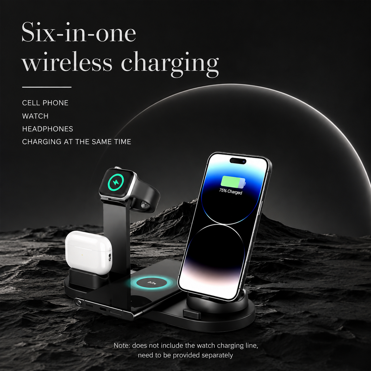 Premium 7-in-1 Wireless Charging Station Qi Charger Dock Multi Device Charging USB Type C Fast Charging Stand Smart Charging iPhone Compatible