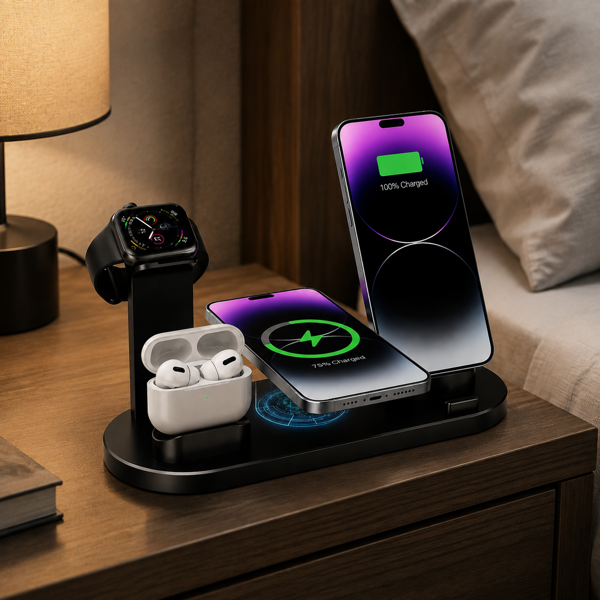 Premium 7-in-1 Wireless Charging Station Qi Charger Dock Multi Device Charging USB Type C Fast Charging Stand Smart Charging iPhone Compatible