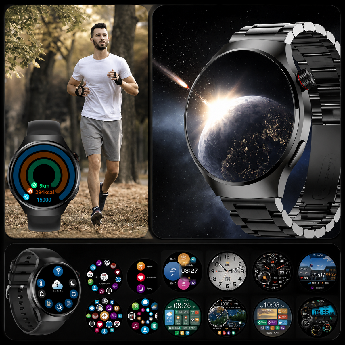 Premium AMOLED GPS Smart Watch 1.46 Inch HD Display Bluetooth Calling Fitness Tracker Heart Rate Sleep Monitor Wireless Charging NFC Sports Smartwatch iPhone