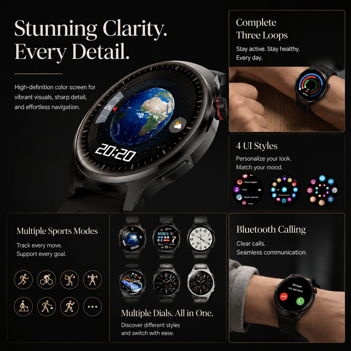 Premium AMOLED GPS Smart Watch 1.46 Inch HD Display Bluetooth Calling Fitness Tracker Heart Rate Sleep Monitor Wireless Charging NFC Sports Smartwatch iPhone