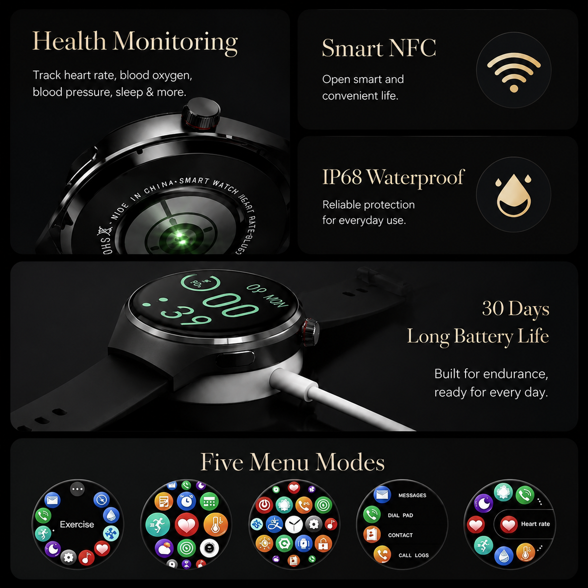 Premium AMOLED GPS Smart Watch 1.46 Inch HD Display Bluetooth Calling Fitness Tracker Heart Rate Sleep Monitor Wireless Charging NFC Sports Smartwatch iPhone