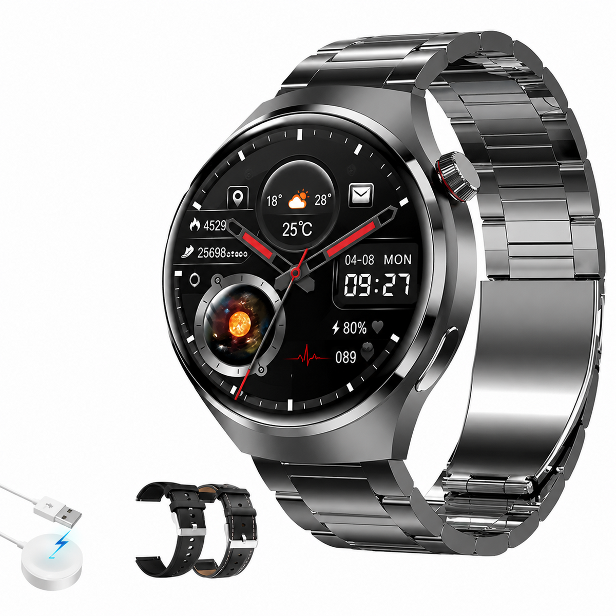 Premium AMOLED GPS Smart Watch 1.46 Inch HD Display Bluetooth Calling Fitness Tracker Heart Rate Sleep Monitor Wireless Charging NFC Sports Smartwatch iPhone