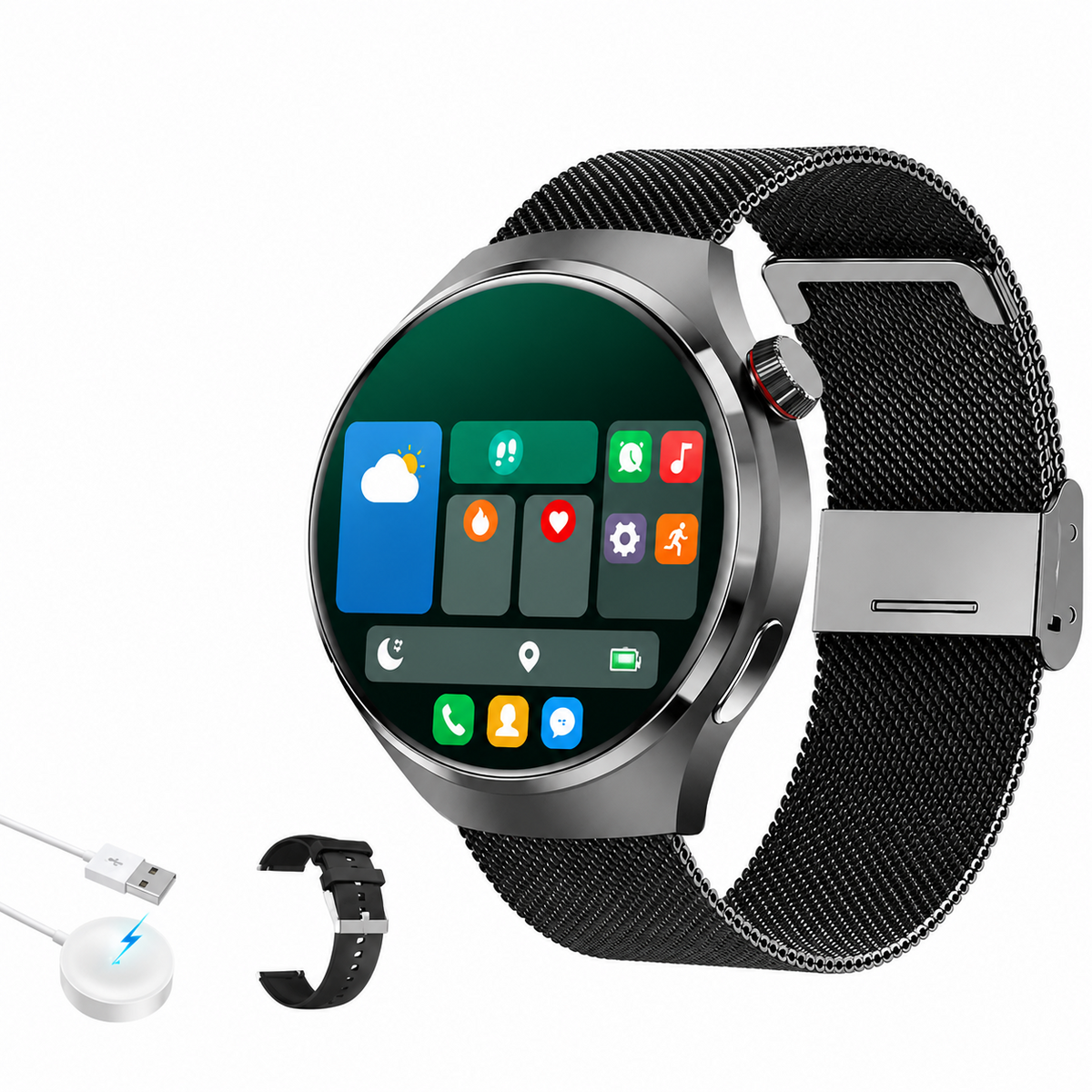 Premium AMOLED GPS Smart Watch 1.46 Inch HD Display Bluetooth Calling Fitness Tracker Heart Rate Sleep Monitor Wireless Charging NFC Sports Smartwatch iPhone