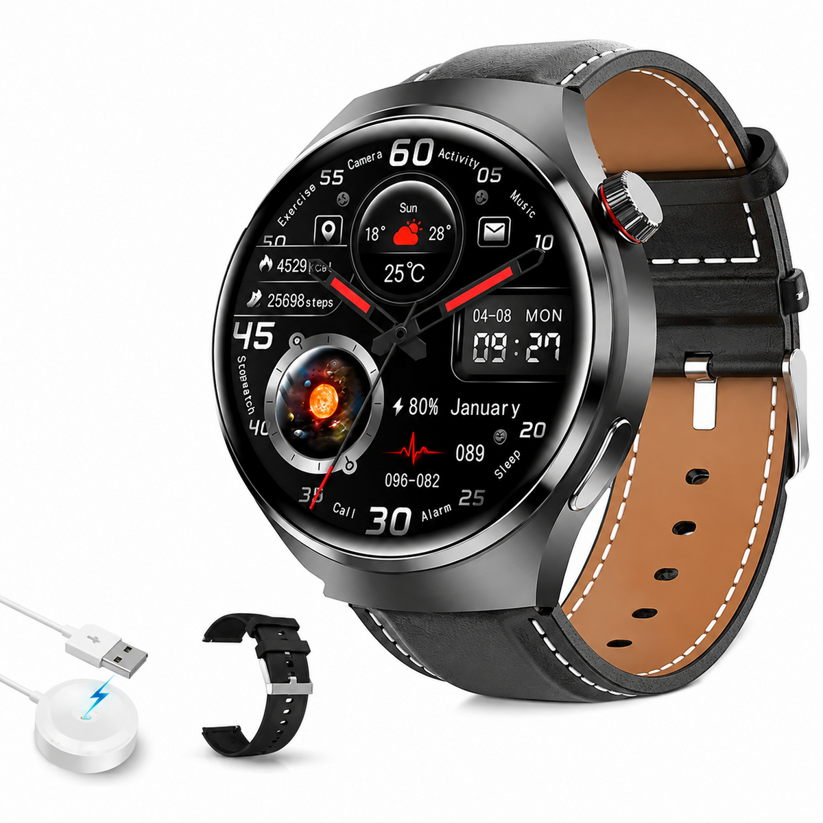 Premium AMOLED GPS Smart Watch 1.46 Inch HD Display Bluetooth Calling Fitness Tracker Heart Rate Sleep Monitor Wireless Charging NFC Sports Smartwatch iPhone