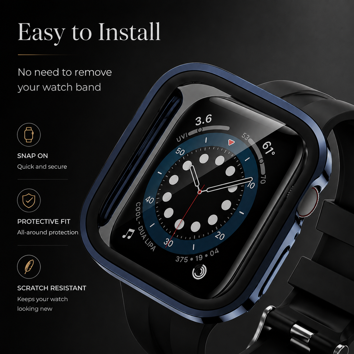 Premium Apple Watch Tempered Glass Case Full Coverage Screen Protector Shock Resistant Scratch Resistant Slim Snap On Protective Cover Touch Sensitive