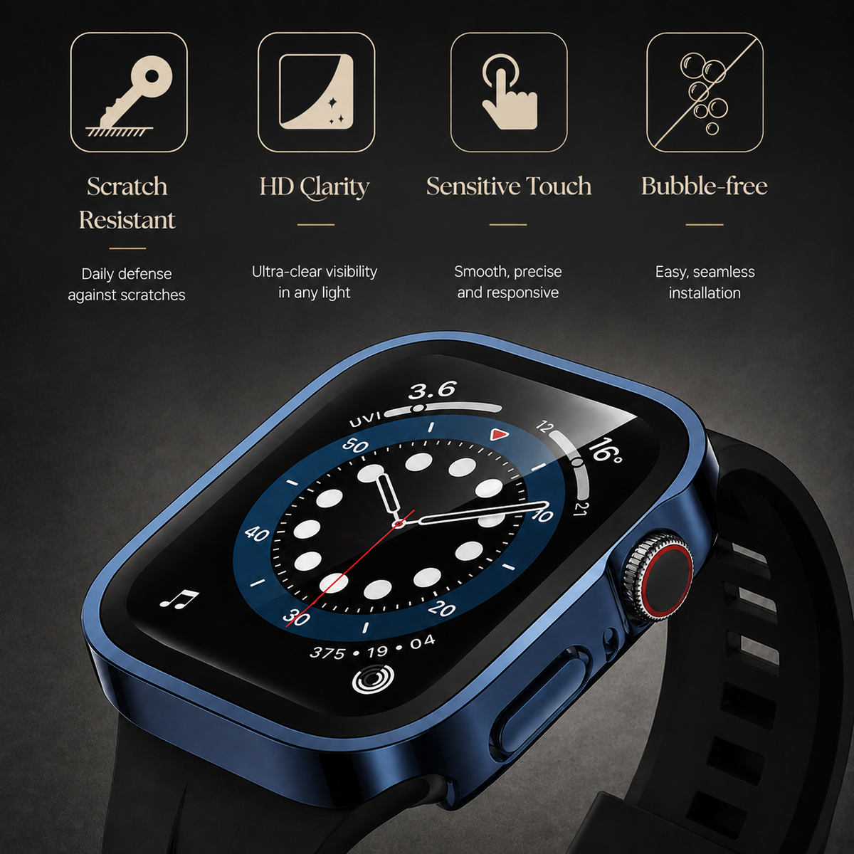 Premium Apple Watch Tempered Glass Case Full Coverage Screen Protector Shock Resistant Scratch Resistant Slim Snap On Protective Cover Touch Sensitive