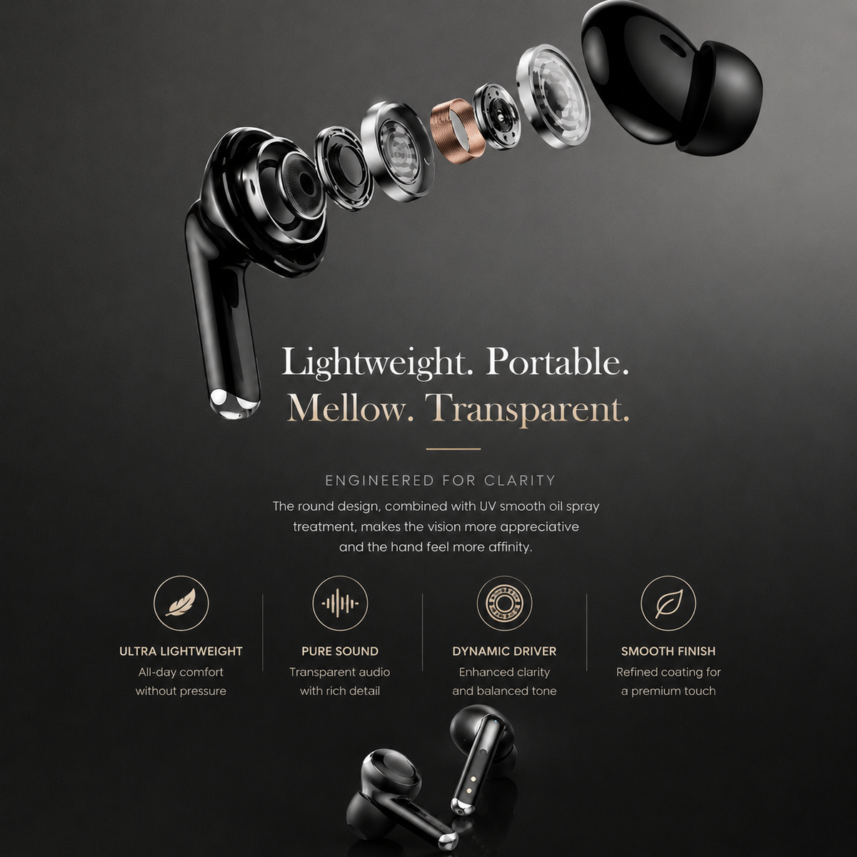 Premium Bluetooth 5.3 Wireless Earbuds Stereo In-Ear Headphones Microphone Secure Sports Fit Low Latency Charging Case Portable Compatible with iPhone