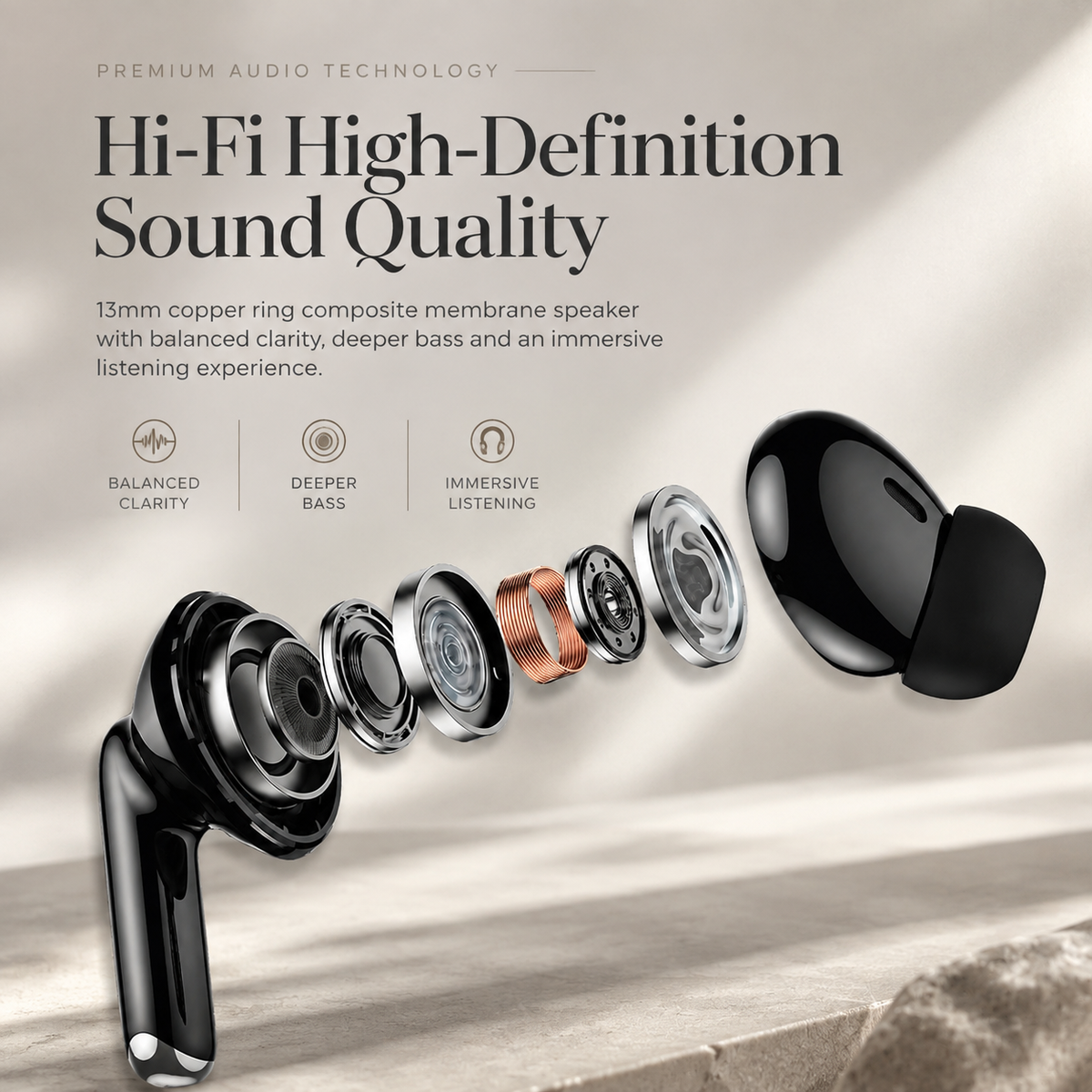Premium Bluetooth 5.3 Wireless Earbuds Stereo In-Ear Headphones Microphone Secure Sports Fit Low Latency Charging Case Portable Compatible with iPhone