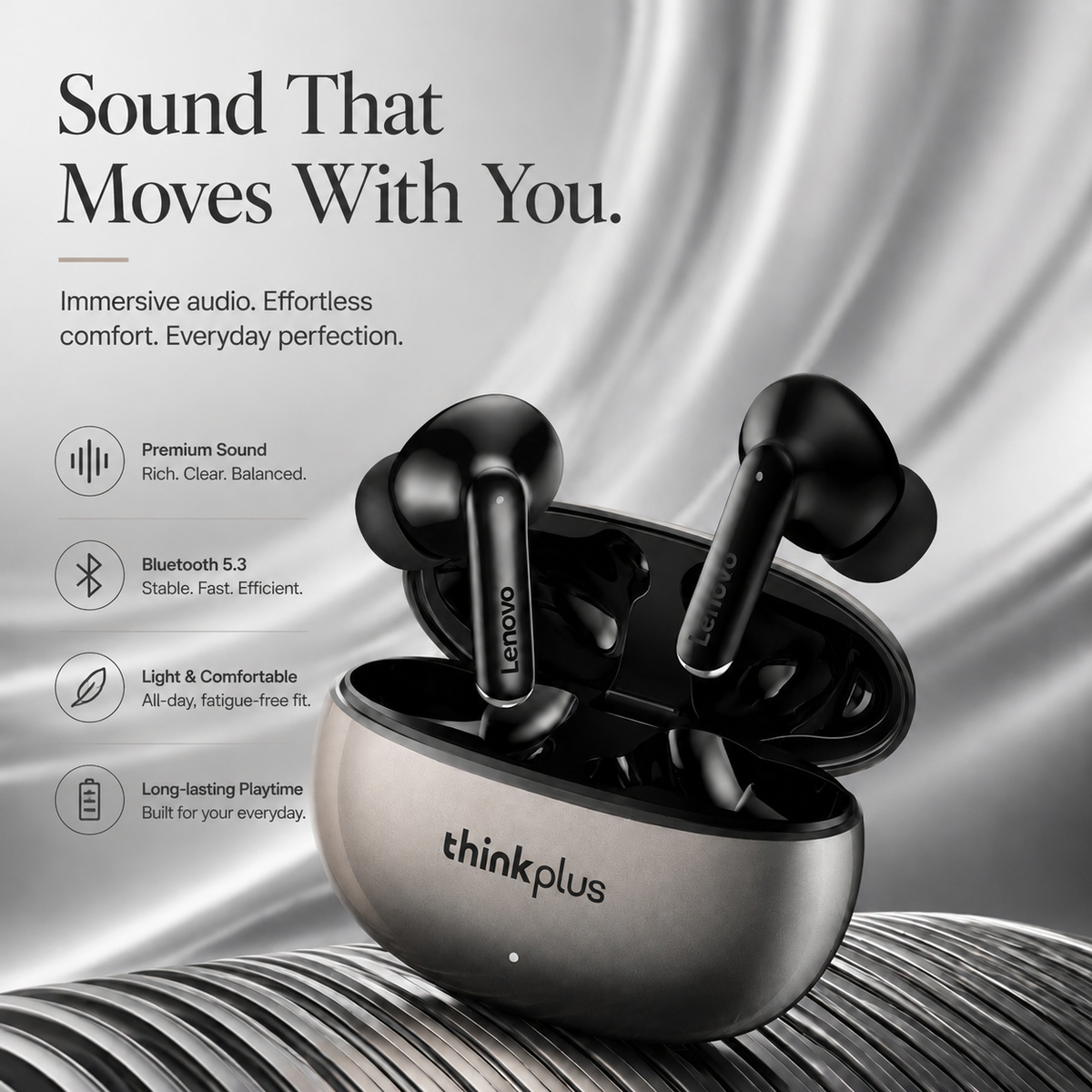 Premium Bluetooth 5.3 Wireless Earbuds Stereo In-Ear Headphones Microphone Secure Sports Fit Low Latency Charging Case Portable Compatible with iPhone