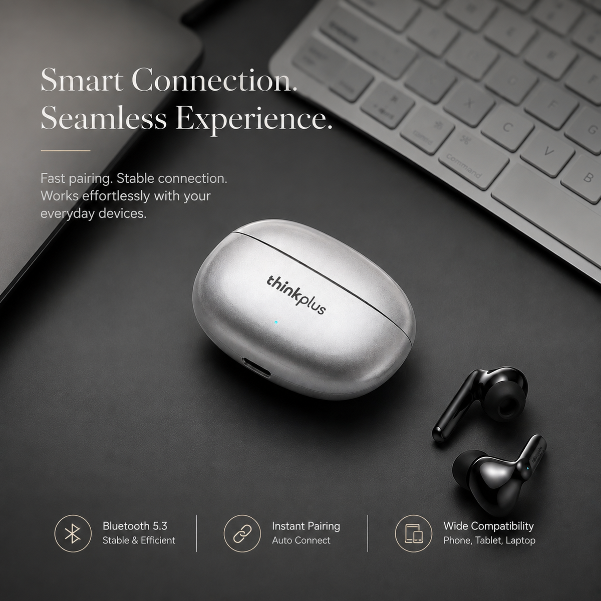 Premium Bluetooth 5.3 Wireless Earbuds Stereo In-Ear Headphones Microphone Secure Sports Fit Low Latency Charging Case Portable Compatible with iPhone