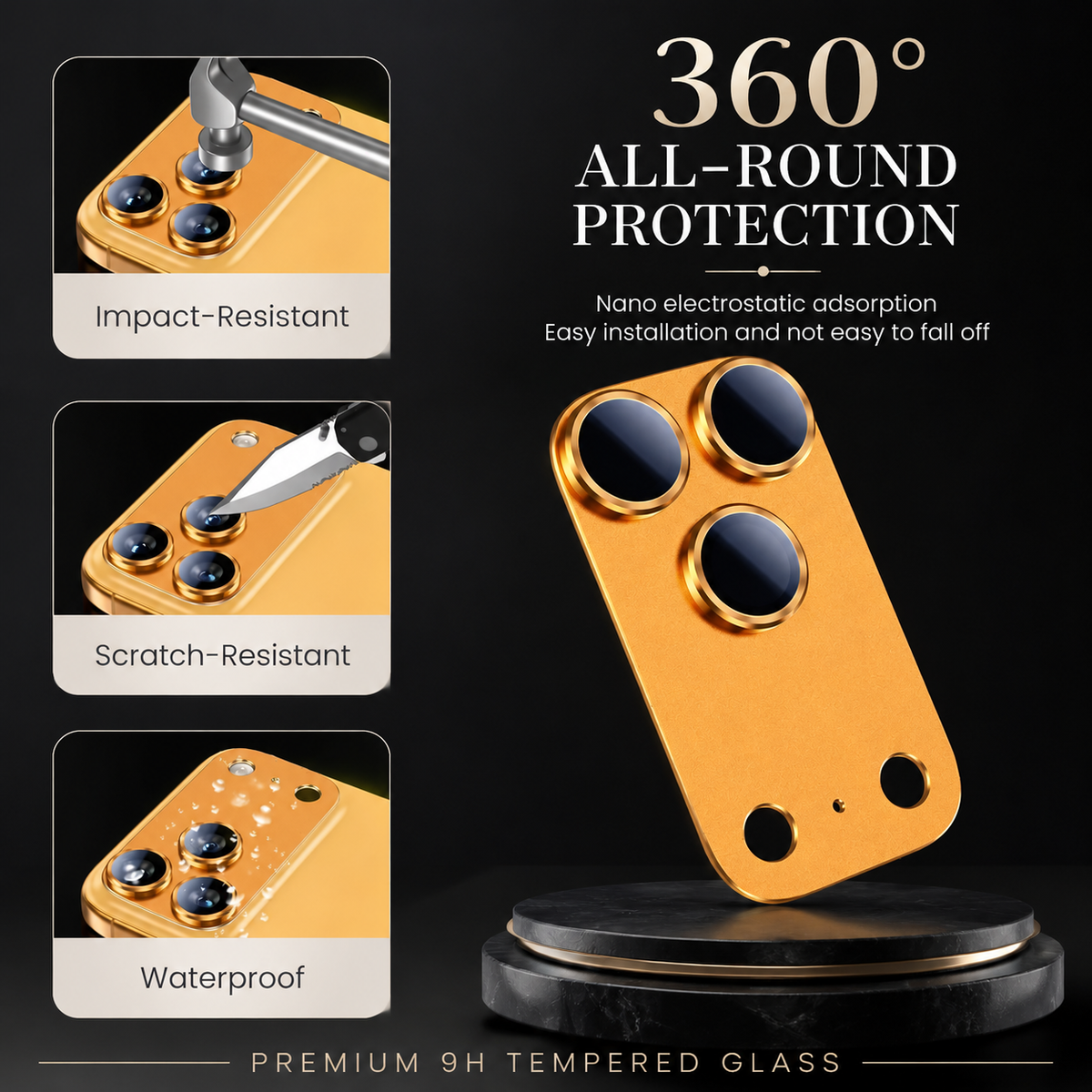 Premium Camera Lens Protector Tempered Glass Aluminum Alloy Metal Ring Full Coverage Scratch Resistant Anti-Reflection Compatible with iPhone