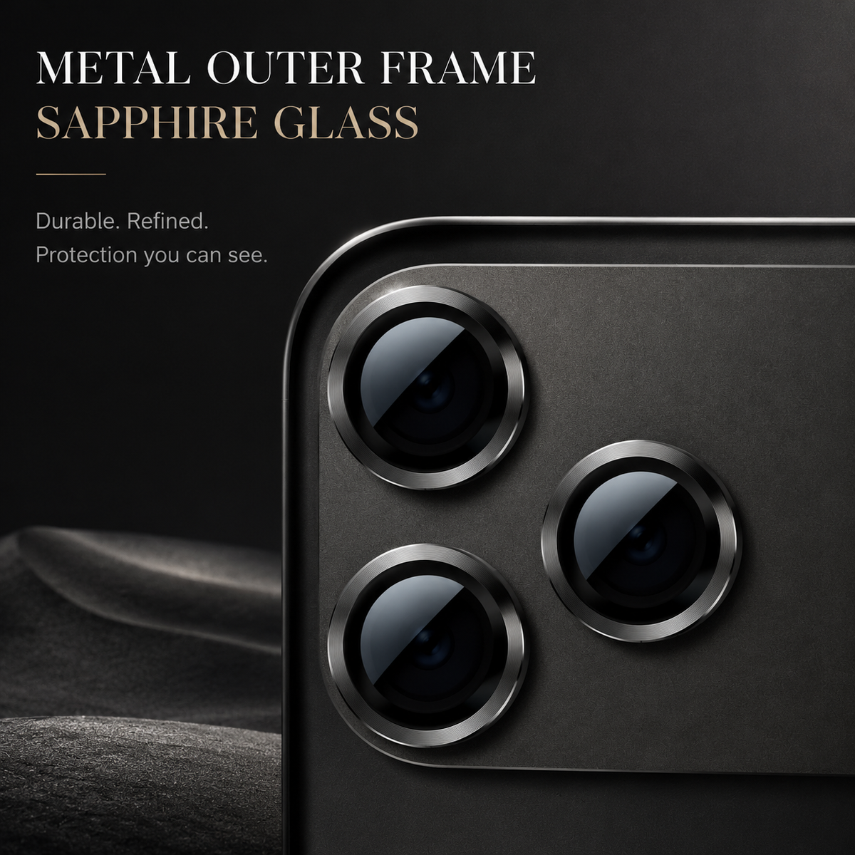Premium Camera Lens Protector Tempered Glass Aluminum Alloy Metal Ring Full Coverage Scratch Resistant Anti-Reflection Compatible with iPhone