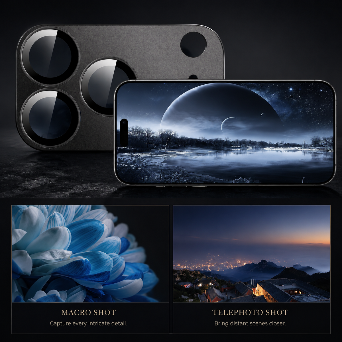 Premium Camera Lens Protector Tempered Glass Aluminum Alloy Metal Ring Full Coverage Scratch Resistant Anti-Reflection Compatible with iPhone