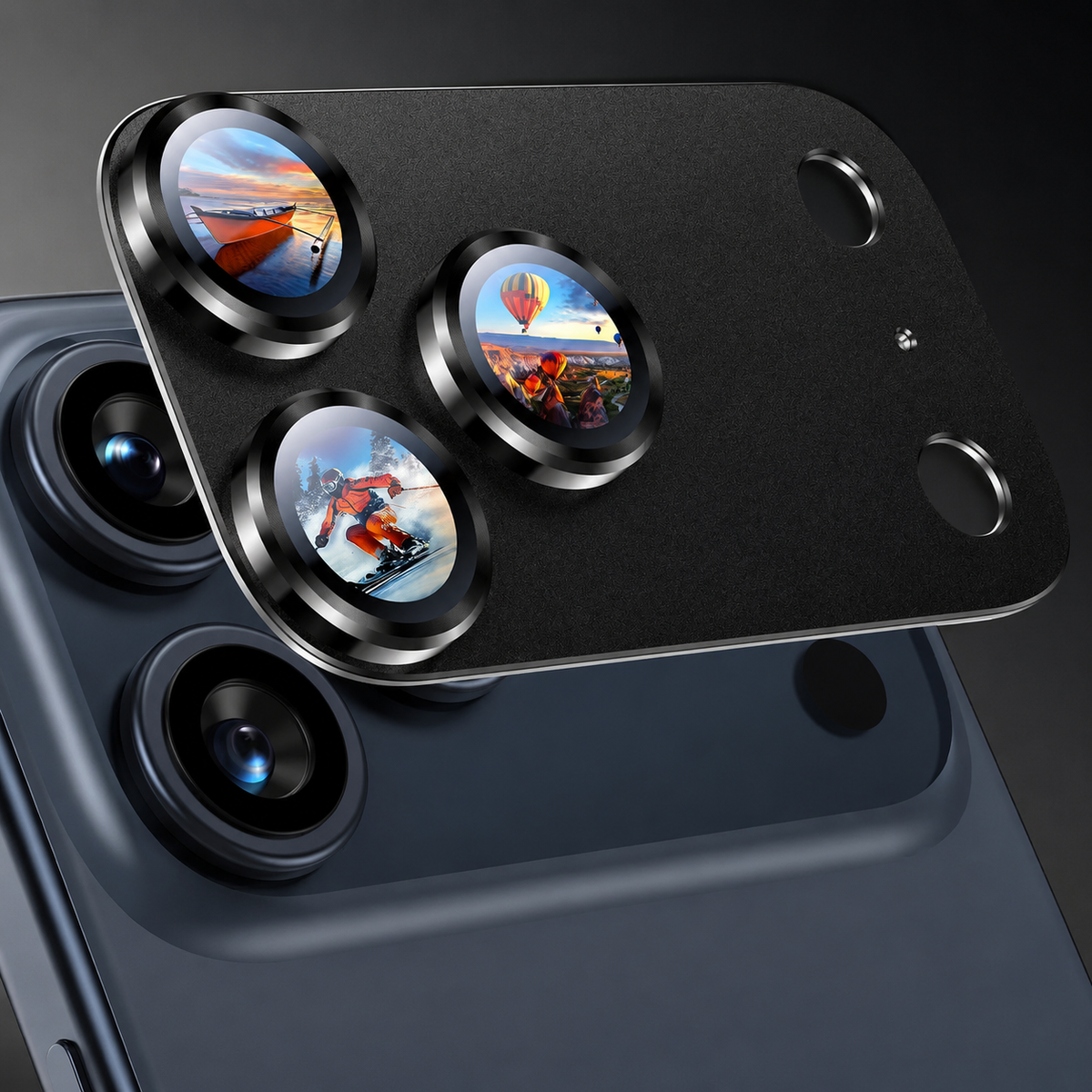 Premium Camera Lens Protector Tempered Glass Aluminum Alloy Metal Ring Full Coverage Scratch Resistant Anti-Reflection Compatible with iPhone