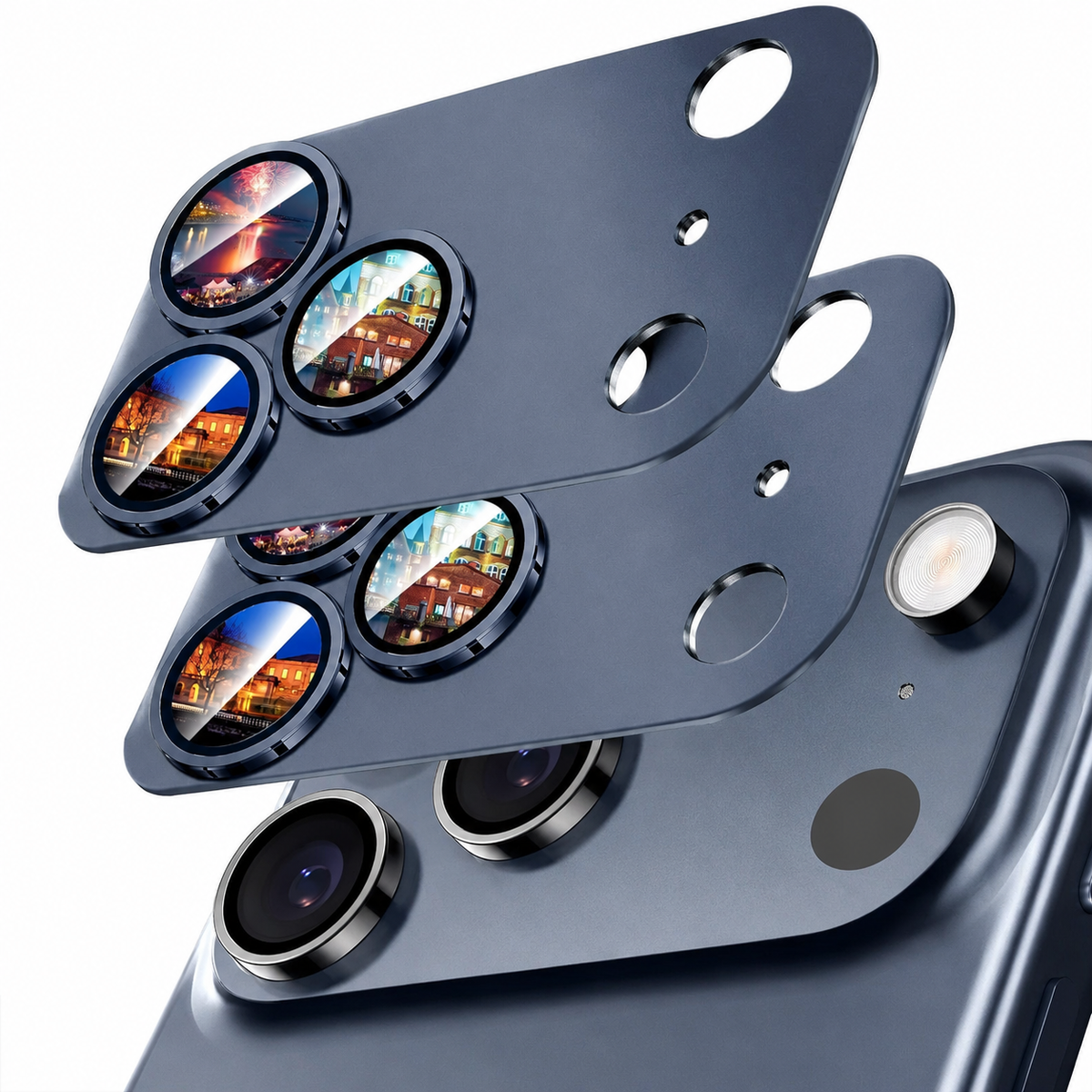 Premium Camera Lens Protector Tempered Glass Aluminum Alloy Metal Ring Full Coverage Scratch Resistant Anti-Reflection Compatible with iPhone
