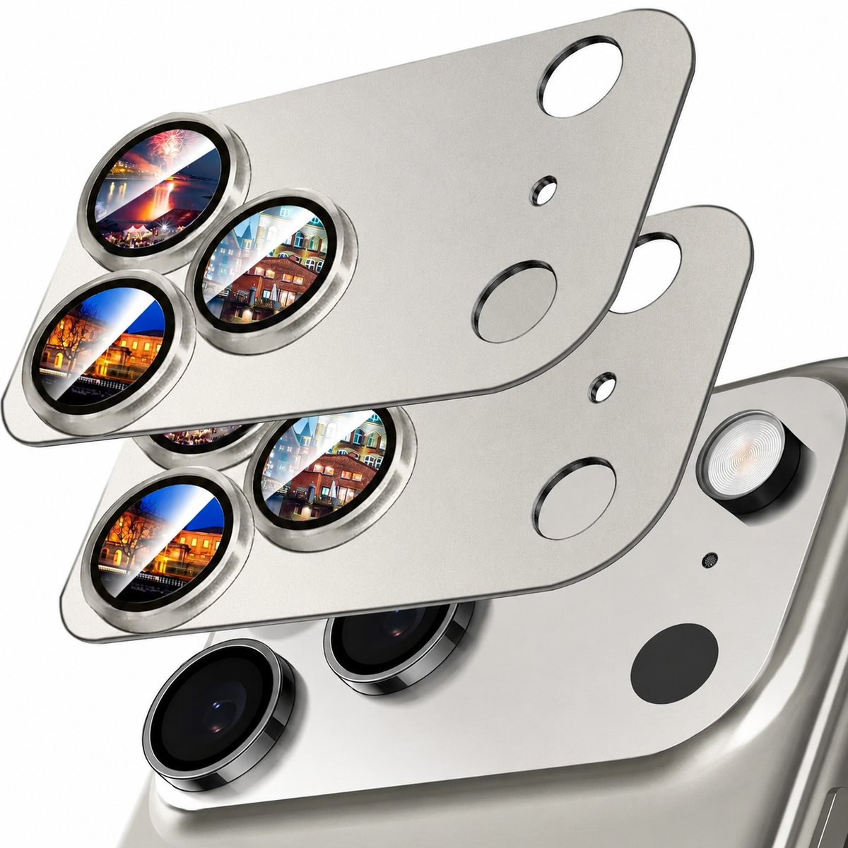 Premium Camera Lens Protector Tempered Glass Aluminum Alloy Metal Ring Full Coverage Scratch Resistant Anti-Reflection Compatible with iPhone