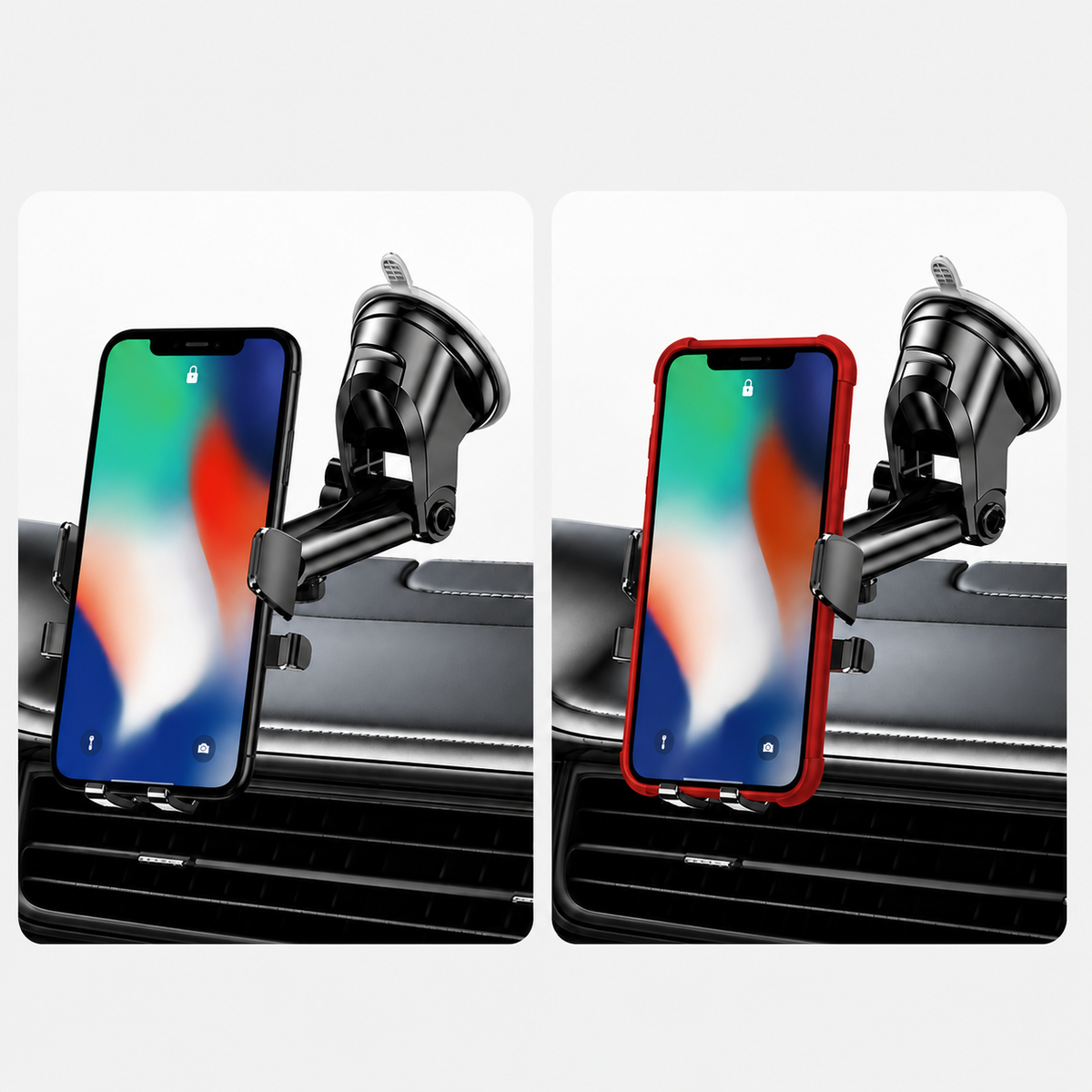 Premium Car Phone Holder Suction Cup Windshield Dashboard Phone Mount 360° Rotating Adjustable Gravity Lock Telescopic Arm Hands Free GPS Stand iPhone