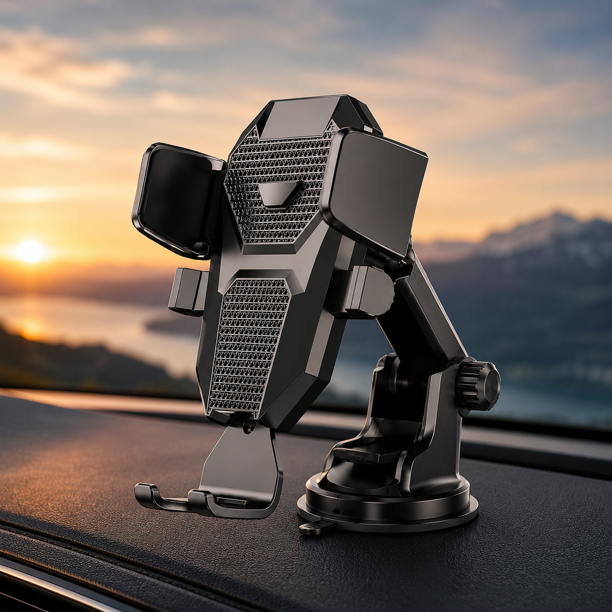 Premium Car Phone Holder Suction Cup Windshield Dashboard Phone Mount 360° Rotating Adjustable Gravity Lock Telescopic Arm Hands Free GPS Stand iPhone