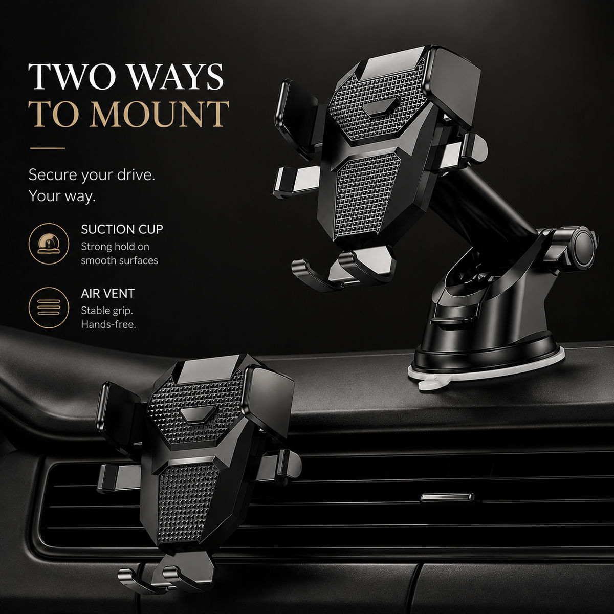 Premium Car Phone Holder Suction Cup Windshield Dashboard Phone Mount 360° Rotating Adjustable Gravity Lock Telescopic Arm Hands Free GPS Stand iPhone