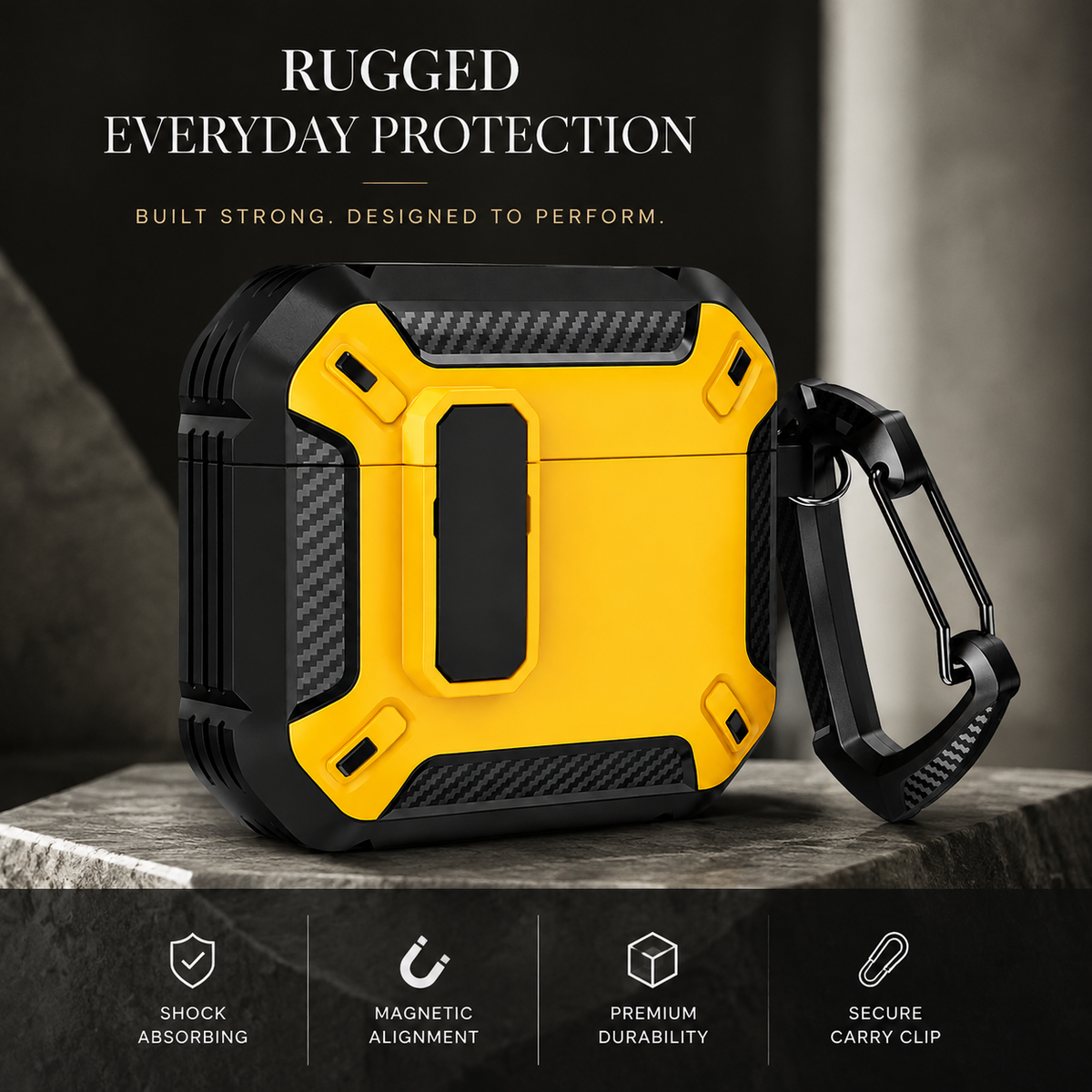 Premium Carbon Fiber AirPods Case Cover Shockproof TPU Protective Case Secure Lock Wireless Charging Anti Scratch Slim Keychain Carabiner AirPods