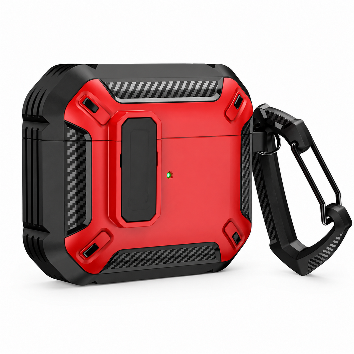 Premium Carbon Fiber AirPods Case Cover Shockproof TPU Protective Case Secure Lock Wireless Charging Anti Scratch Slim Keychain Carabiner AirPods
