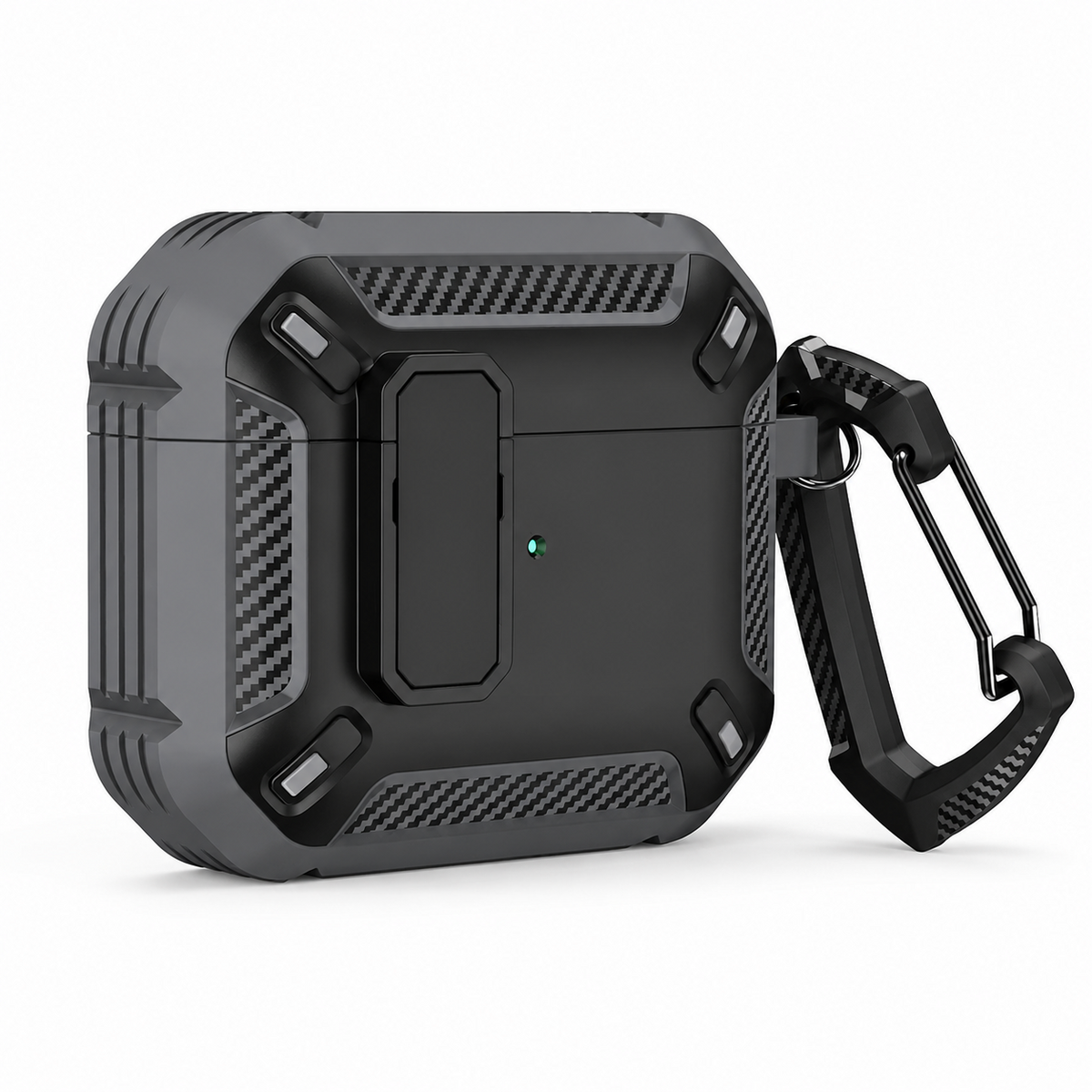 Premium Carbon Fiber AirPods Case Cover Shockproof TPU Protective Case Secure Lock Wireless Charging Anti Scratch Slim Keychain Carabiner AirPods