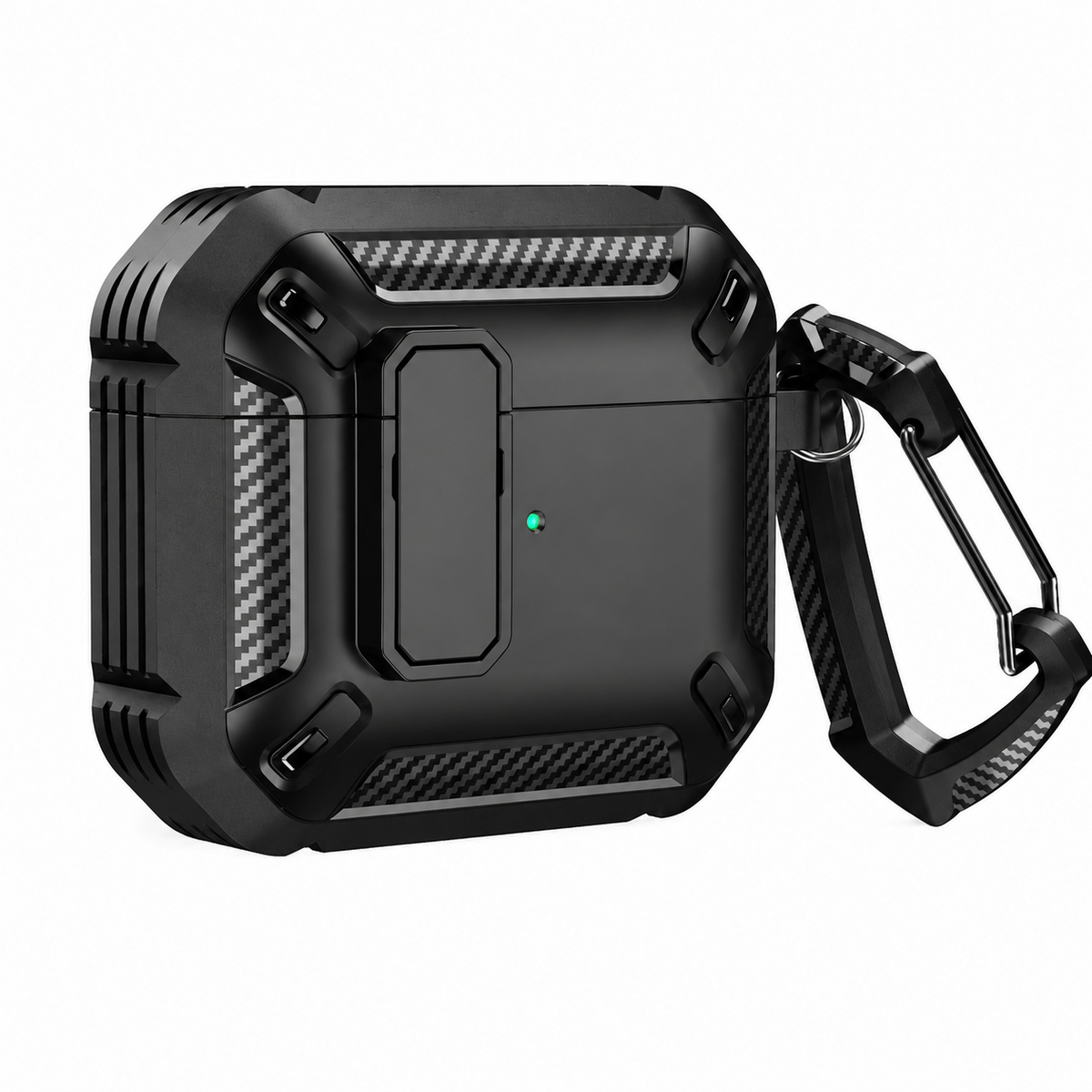 Premium Carbon Fiber AirPods Case Cover Shockproof TPU Protective Case Secure Lock Wireless Charging Anti Scratch Slim Keychain Carabiner AirPods