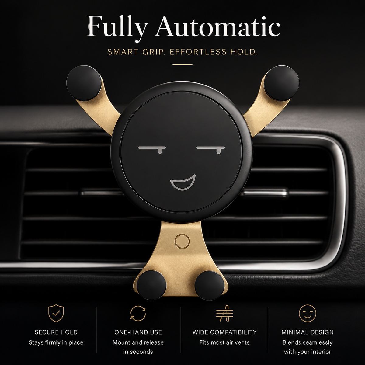 Premium Gravity Car Phone Holder Air Vent Auto Lock Smartphone Mount Hands Free GPS Stand Anti Slip Adjustable Compact Car Mount iPhone Compatible Easy