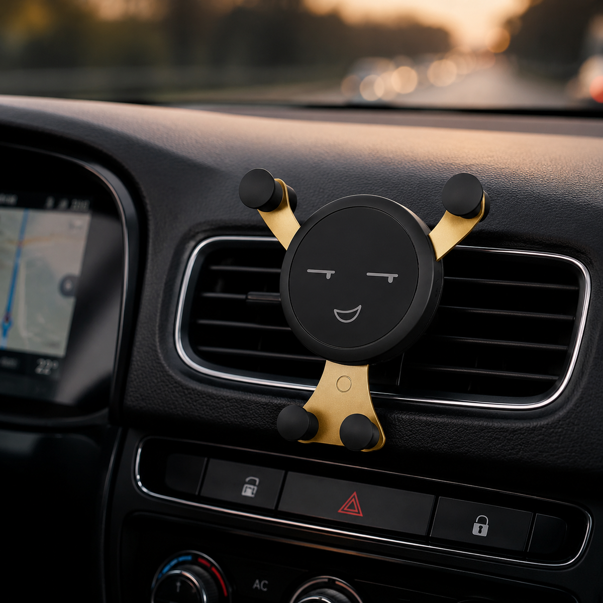 Premium Gravity Car Phone Holder Air Vent Auto Lock Smartphone Mount Hands Free GPS Stand Anti Slip Adjustable Compact Car Mount iPhone Compatible Easy