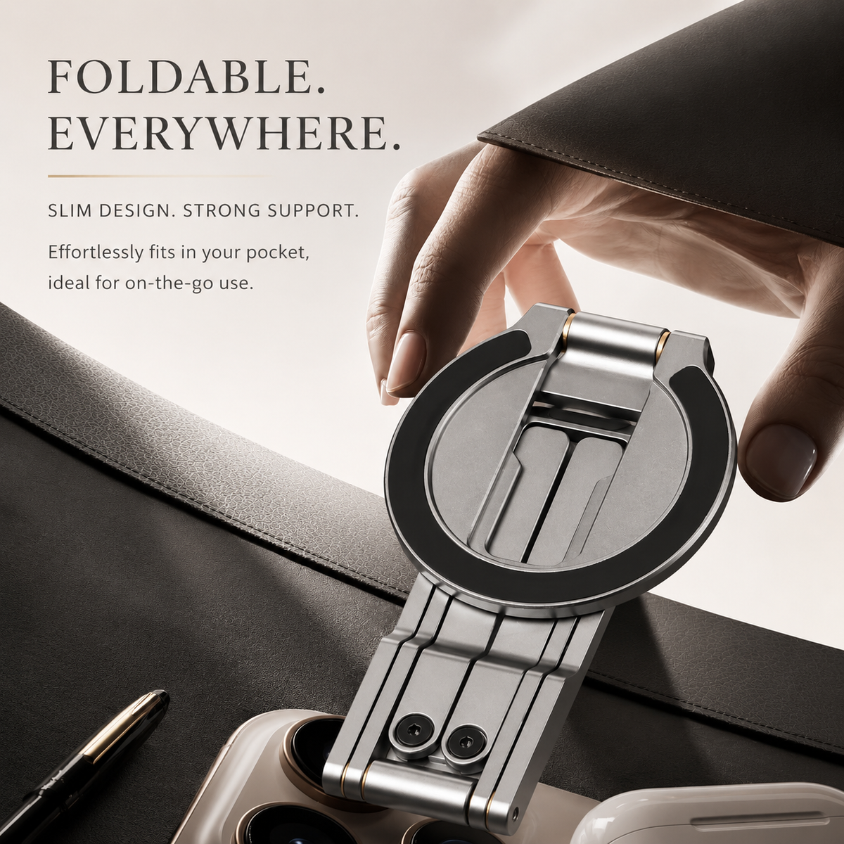 Premium MagSafe Magnetic Phone Tripod Stand Ultra-Slim Pocket Phone Holder N52 Magnetic Grip 360° Adjustable Stand Compatible with iPhone