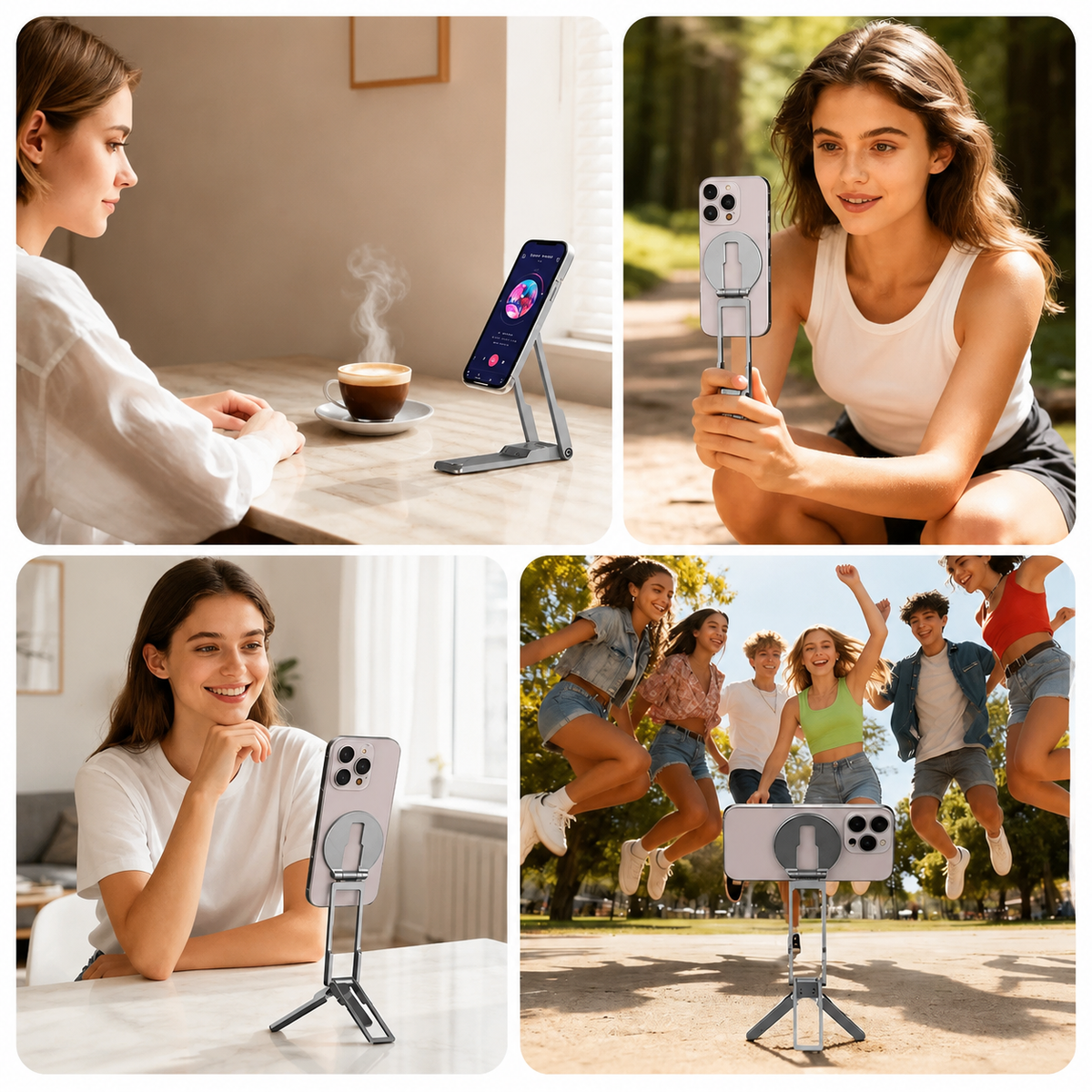 Premium MagSafe Magnetic Phone Tripod Stand Ultra-Slim Pocket Phone Holder N52 Magnetic Grip 360° Adjustable Stand Compatible with iPhone