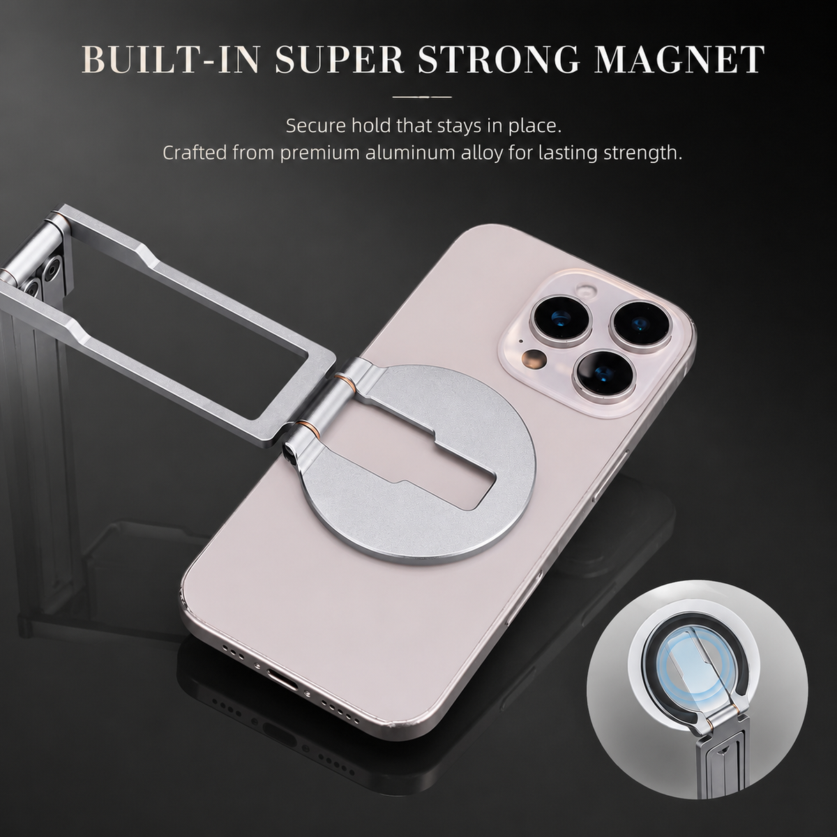 Premium MagSafe Magnetic Phone Tripod Stand Ultra-Slim Pocket Phone Holder N52 Magnetic Grip 360° Adjustable Stand Compatible with iPhone