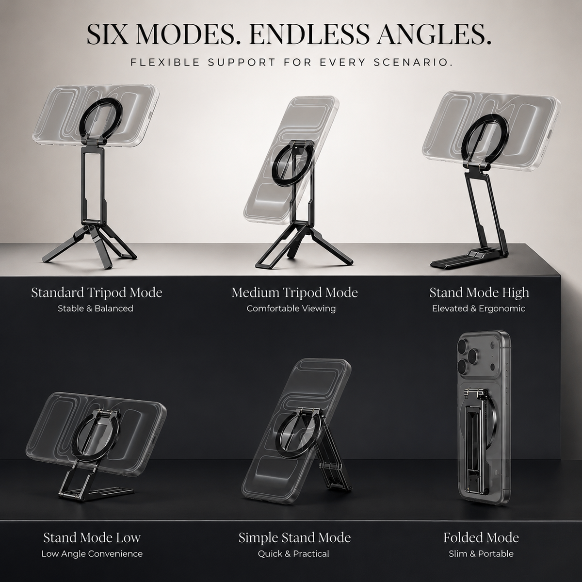 Premium MagSafe Magnetic Phone Tripod Stand Ultra-Slim Pocket Phone Holder N52 Magnetic Grip 360° Adjustable Stand Compatible with iPhone