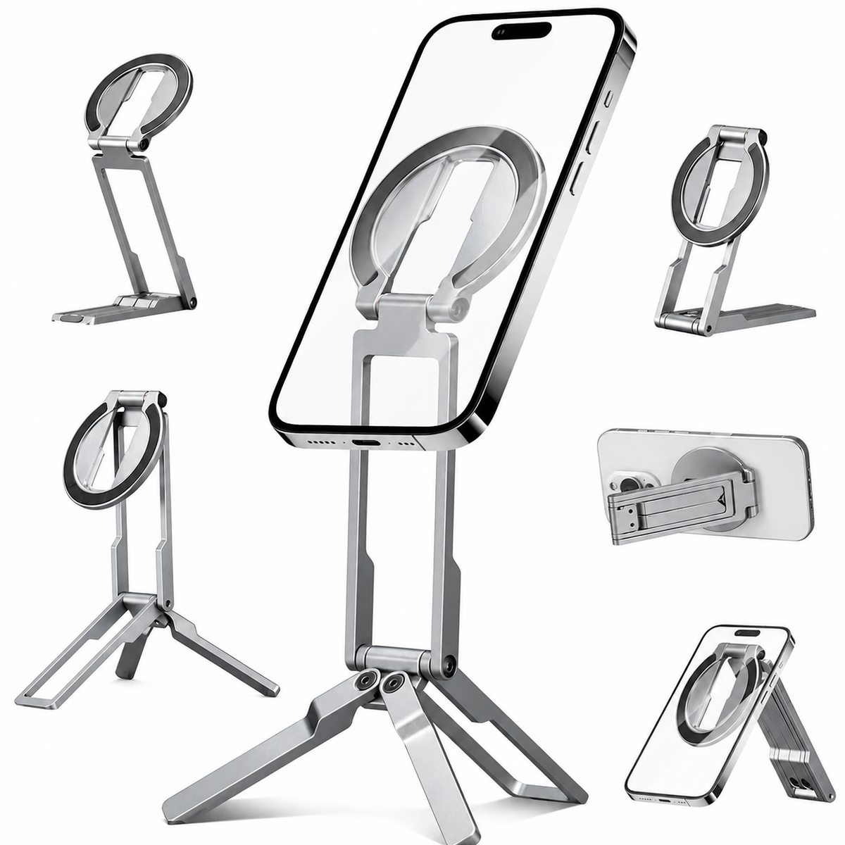 Premium MagSafe Magnetic Phone Tripod Stand Ultra-Slim Pocket Phone Holder N52 Magnetic Grip 360° Adjustable Stand Compatible with iPhone
