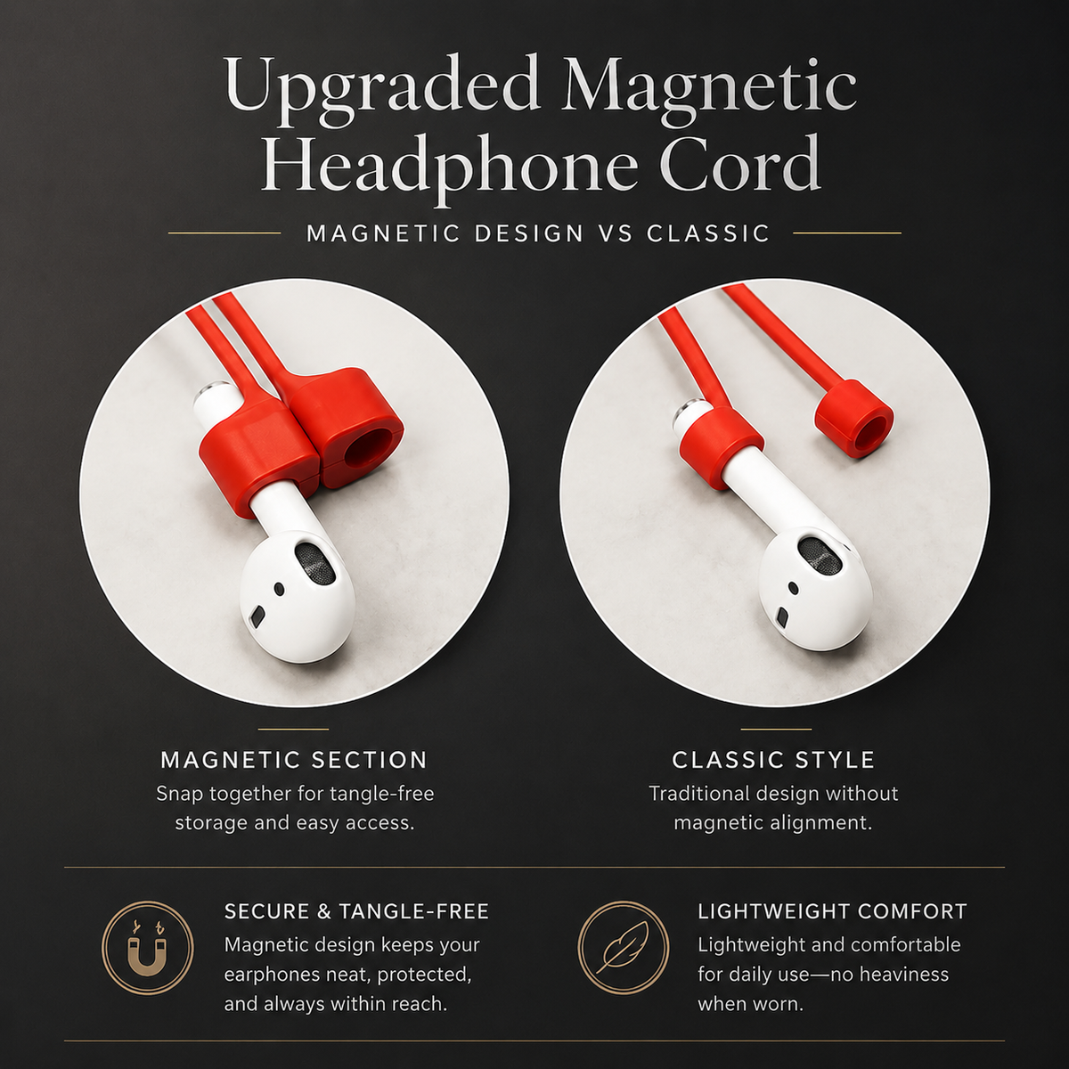 Premium Magnetic Anti-Lost AirPods Strap Silicone Neckband Wireless Earbuds Holder Secure Magnetic Lanyard Lightweight Flexible Cord