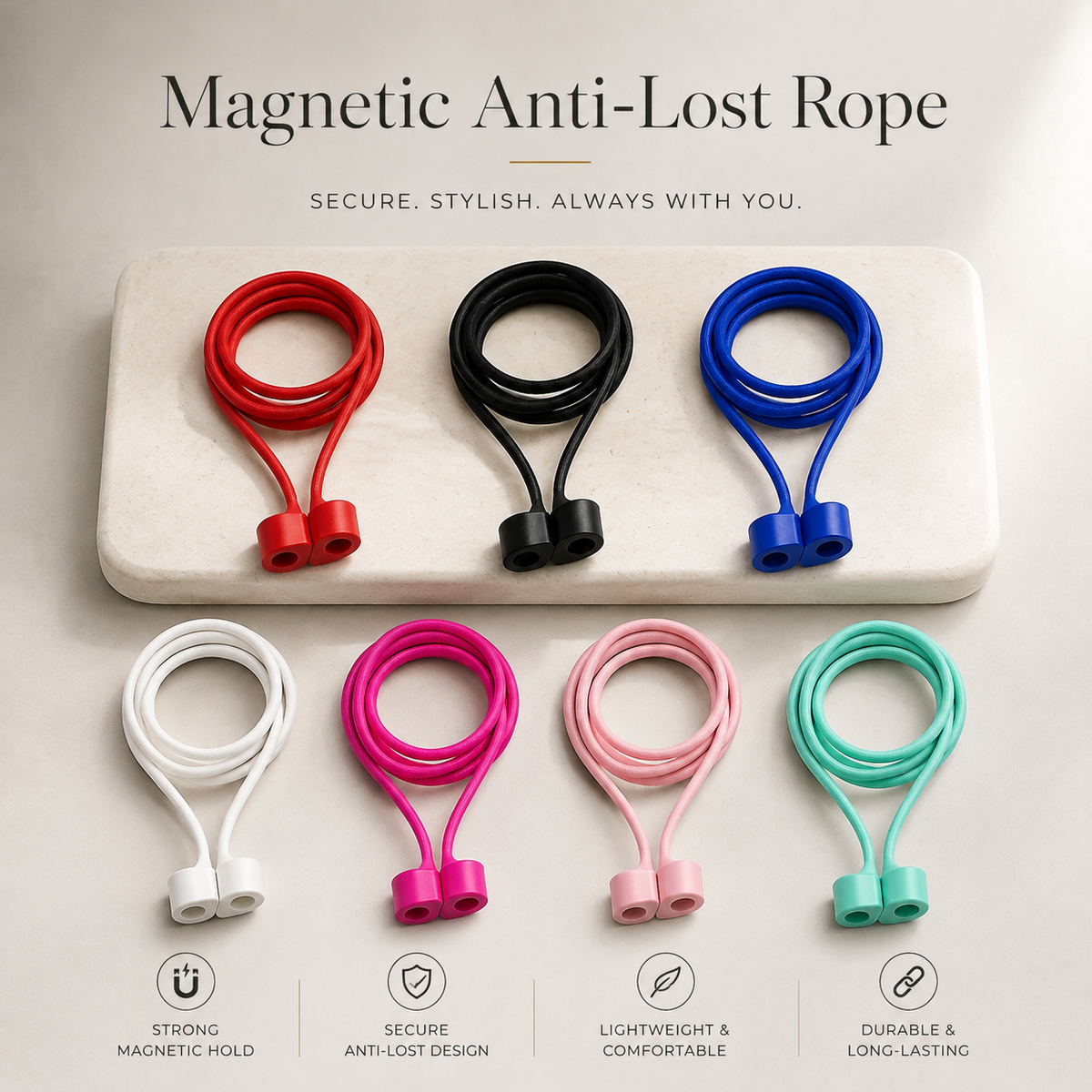 Premium Magnetic Anti-Lost AirPods Strap Silicone Neckband Wireless Earbuds Holder Secure Magnetic Lanyard Lightweight Flexible Cord