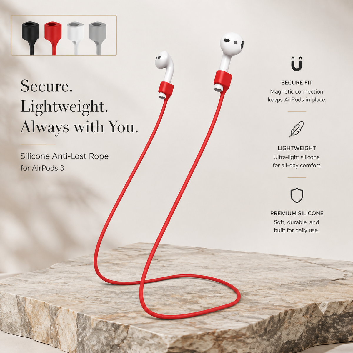 Premium Magnetic Anti-Lost AirPods Strap Silicone Neckband Wireless Earbuds Holder Secure Magnetic Lanyard Lightweight Flexible Cord