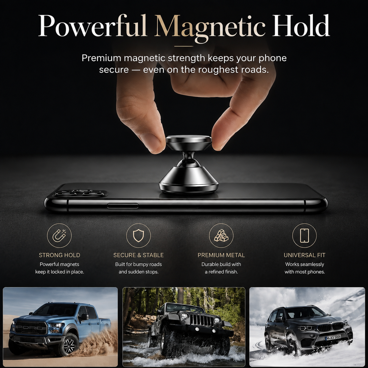 Premium Magnetic Car Phone Holder Strong Magnet Dashboard Air Vent Mount 360° Rotating GPS Navigation Hands-Free Phone Stand Compact Adjustable